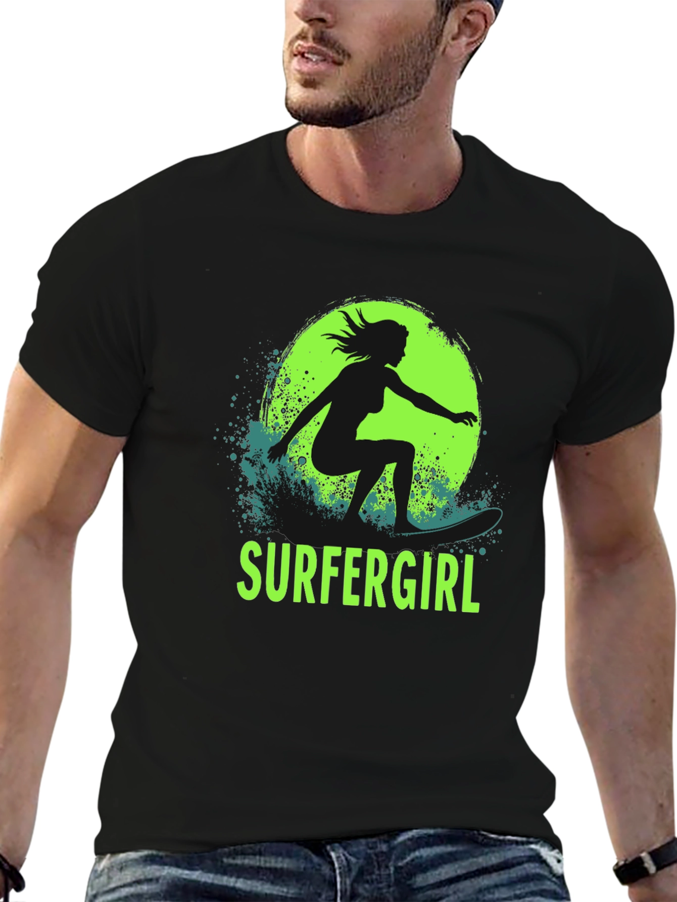 Surfer Girl T-Shirt - Black Cotton Graphic Tee
