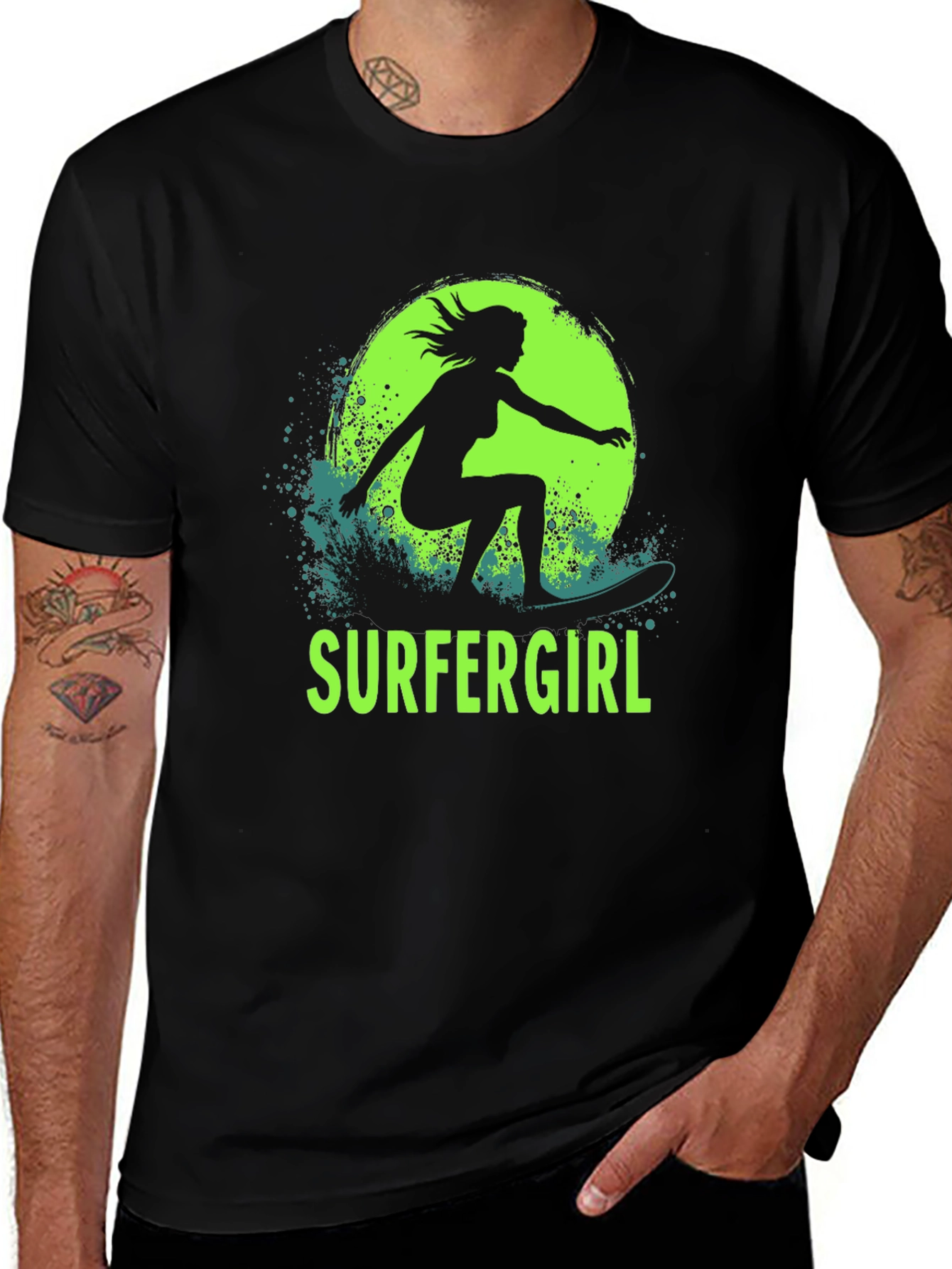 Surfer Girl T-Shirt - Black Cotton Graphic Tee