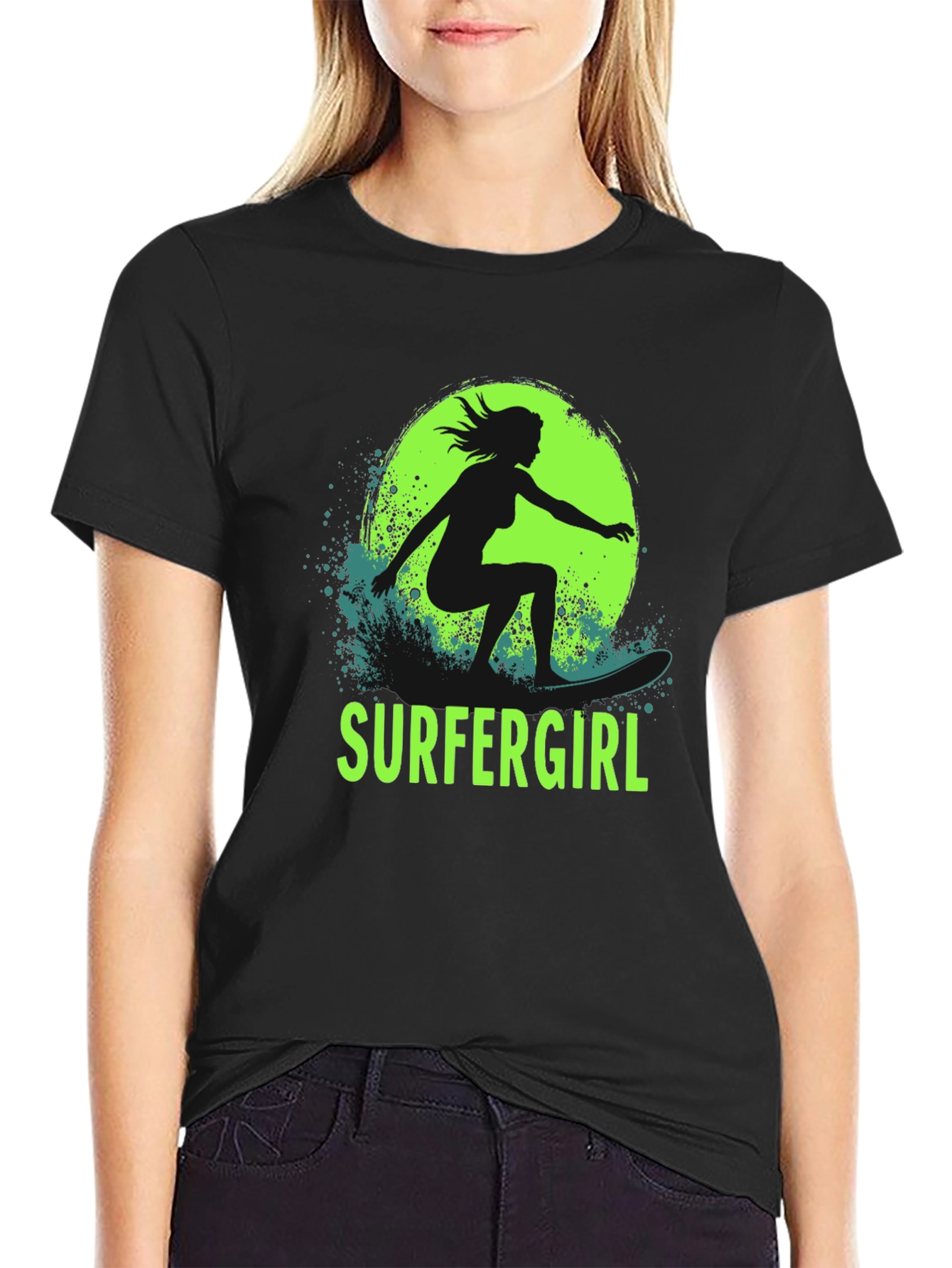Surfer Girl T-Shirt - Black Cotton Graphic Tee