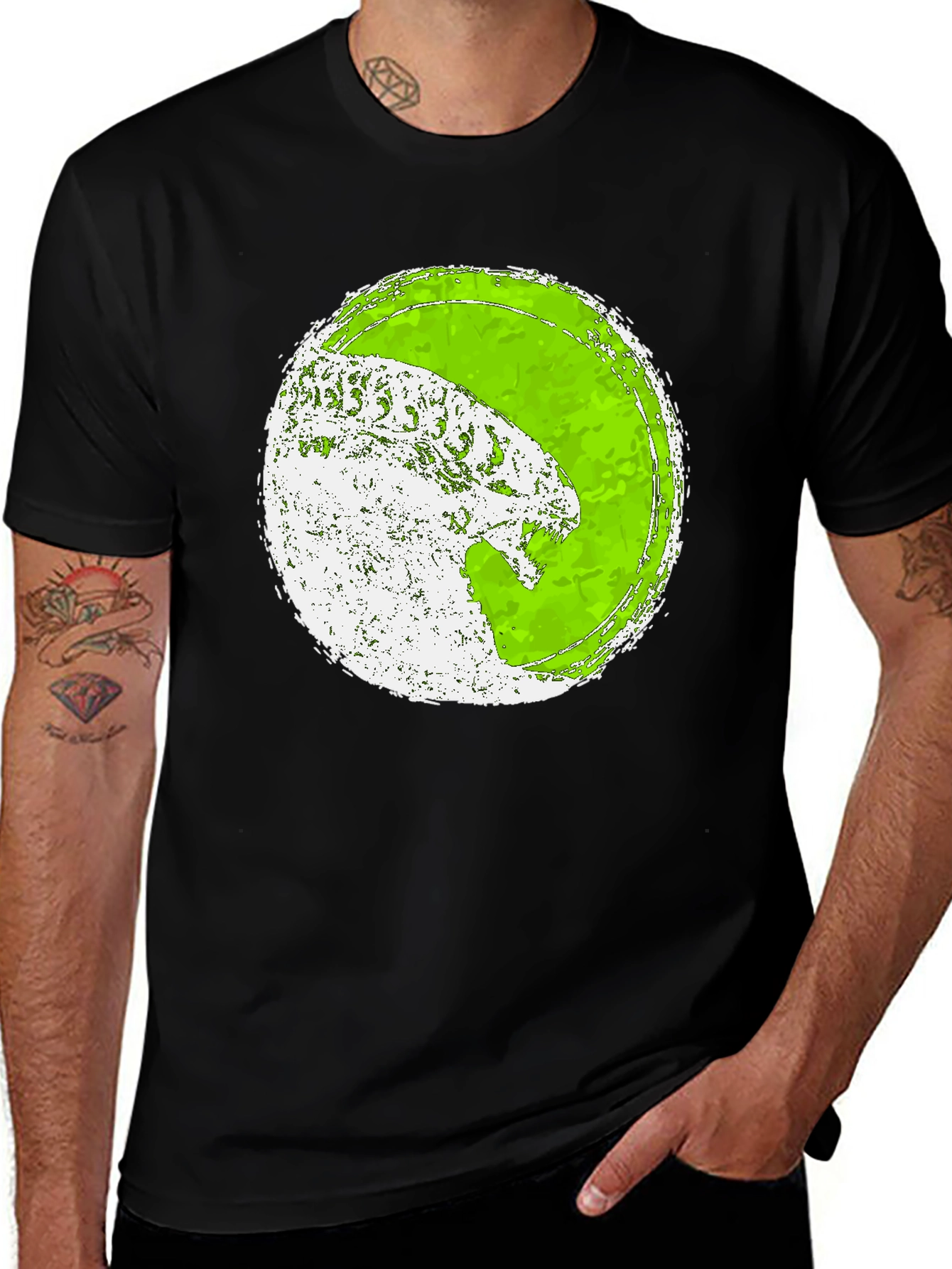 Distressed Green Alien Graphic Tee - Black