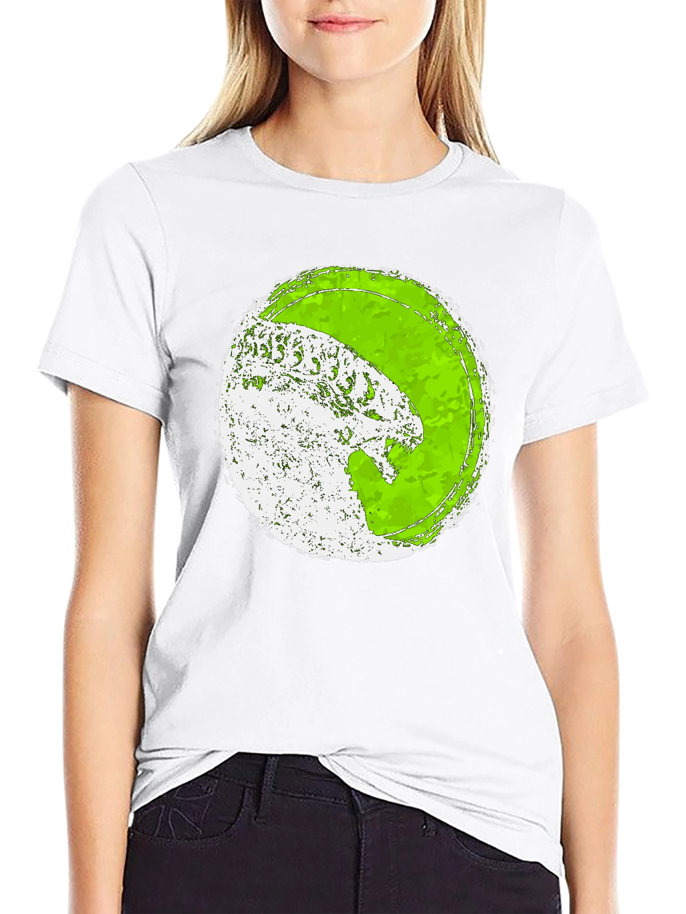 Distressed Green Alien Graphic Tee - Black