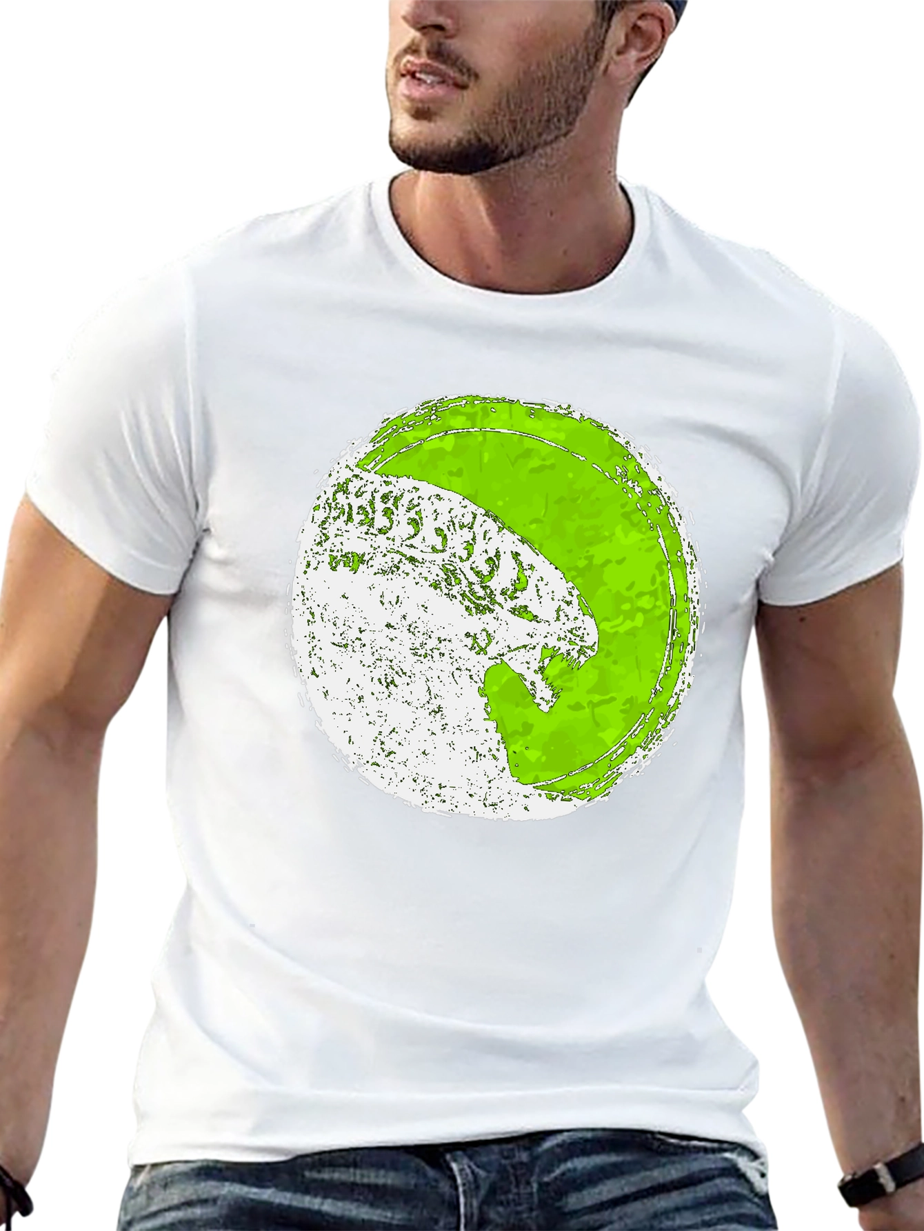 Distressed Green Alien Graphic Tee - Black