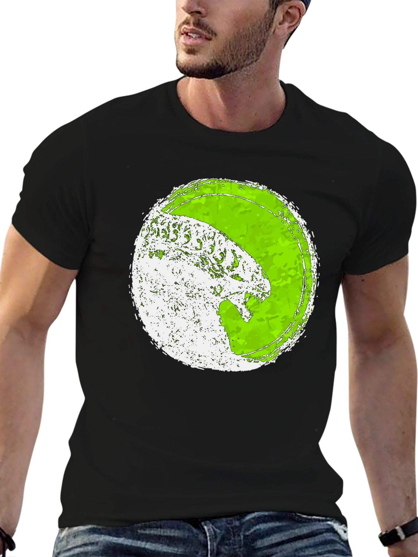 Distressed Green Alien Graphic Tee - Black