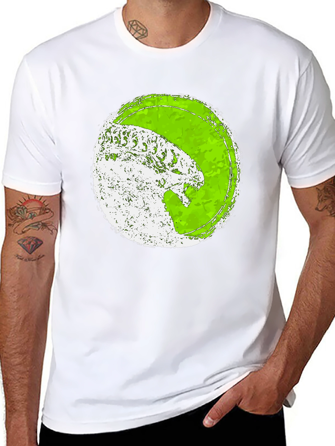 Distressed Green Alien Graphic Tee - Black