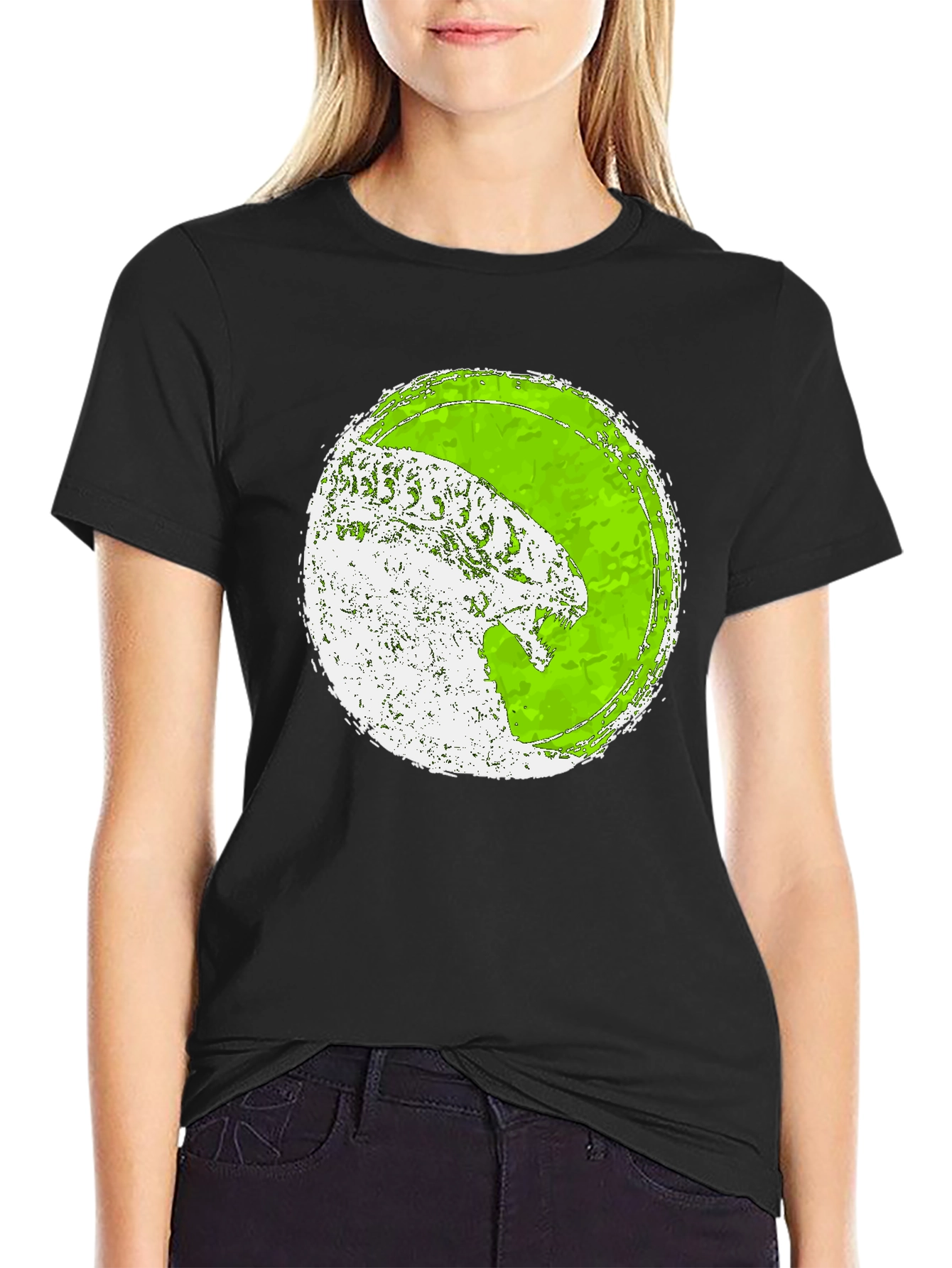 Distressed Green Alien Graphic Tee - Black