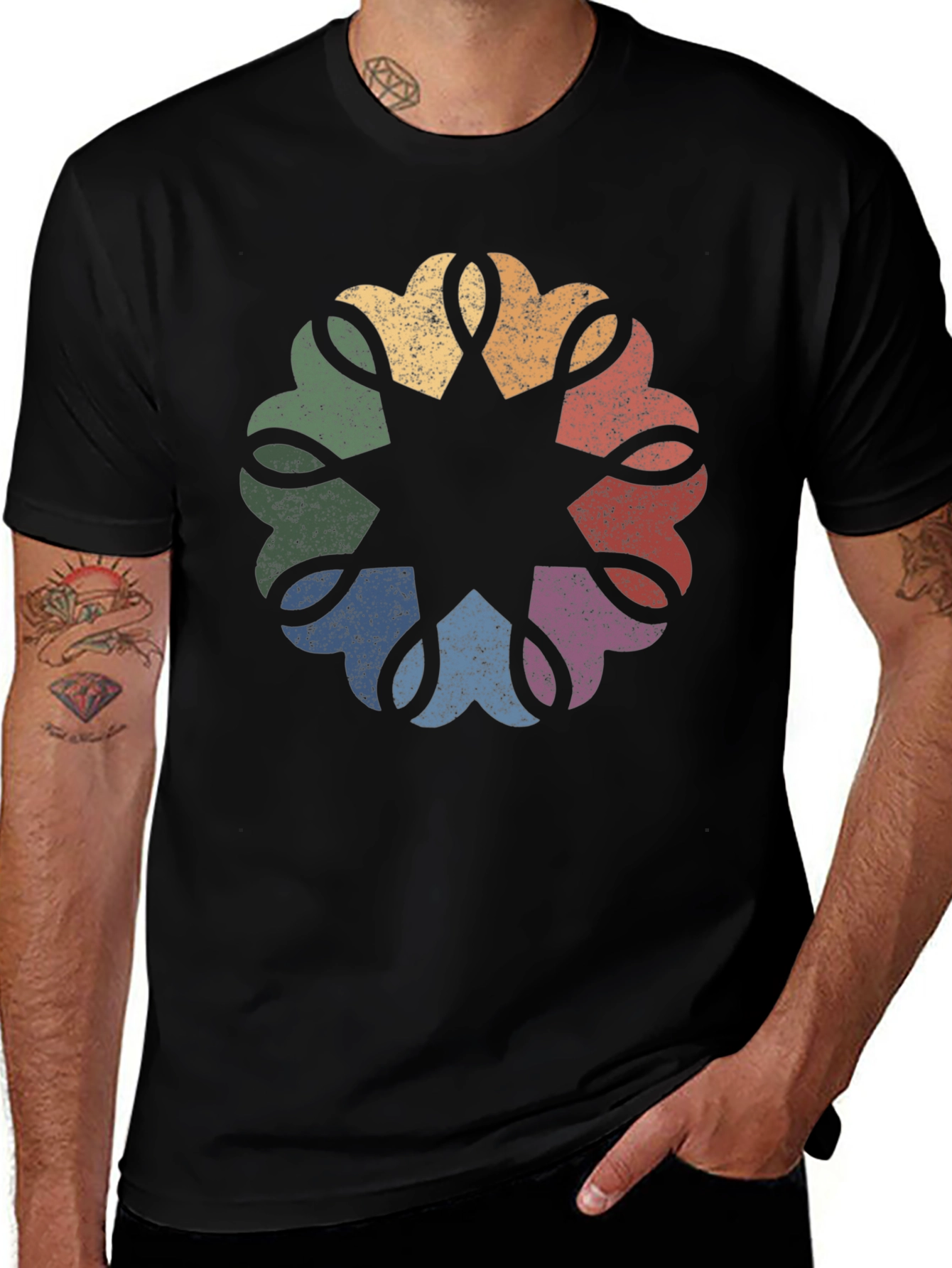 Retro Rainbow Mandala Graphic Tee