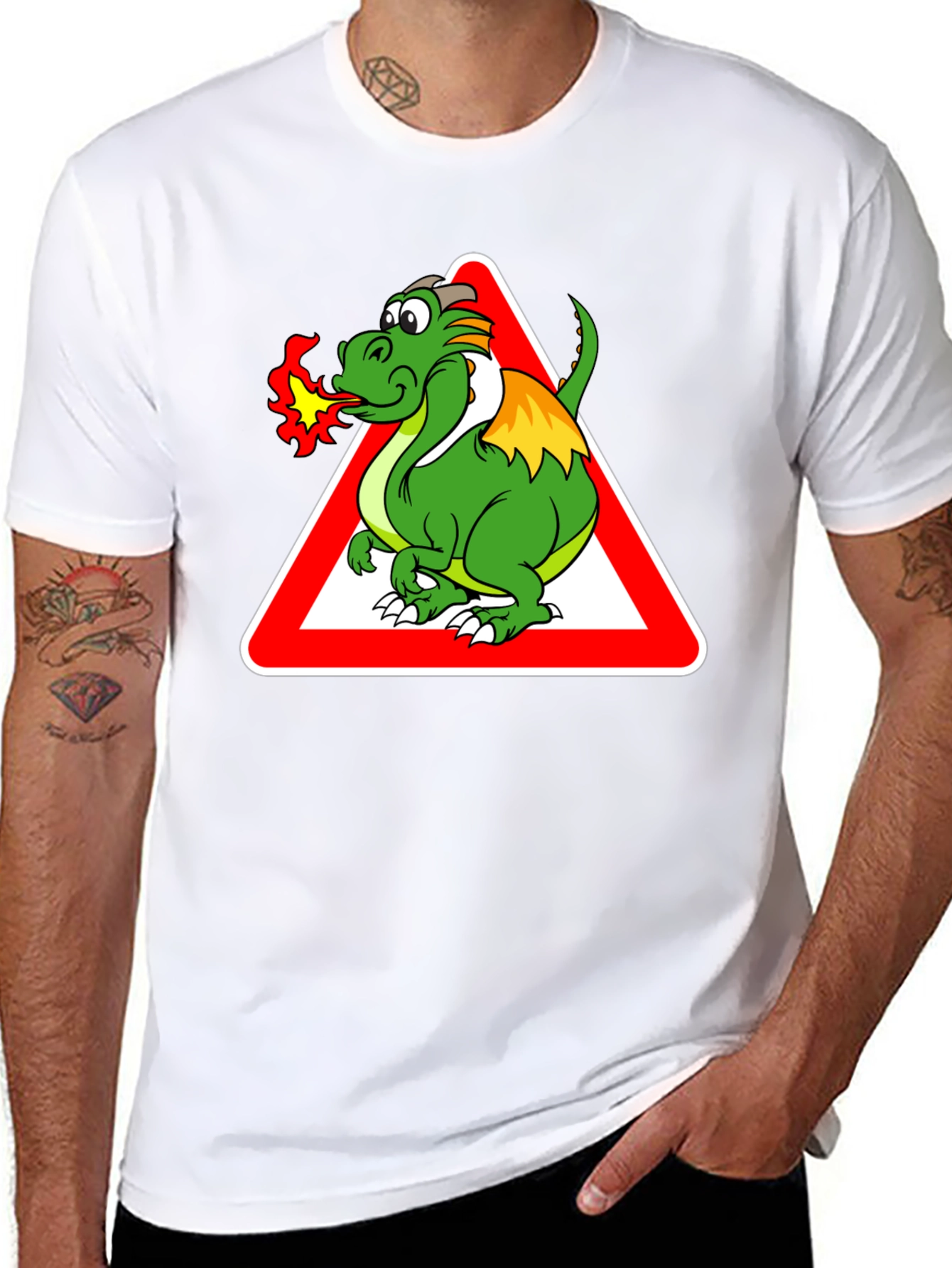 Dragon Warning Sign Graphic Tee - Black