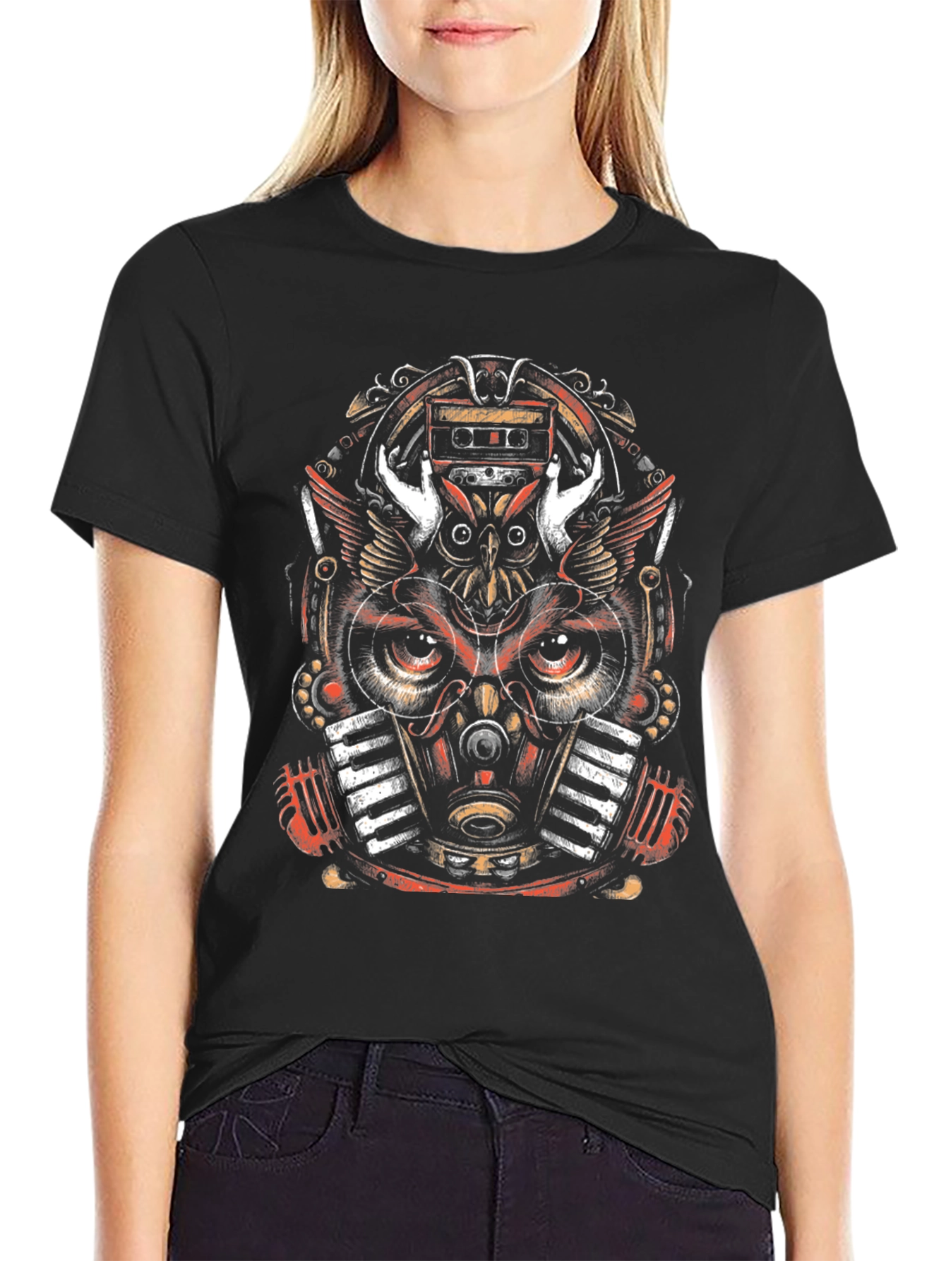 Steampunk Owl Music Lover Graphic Tee