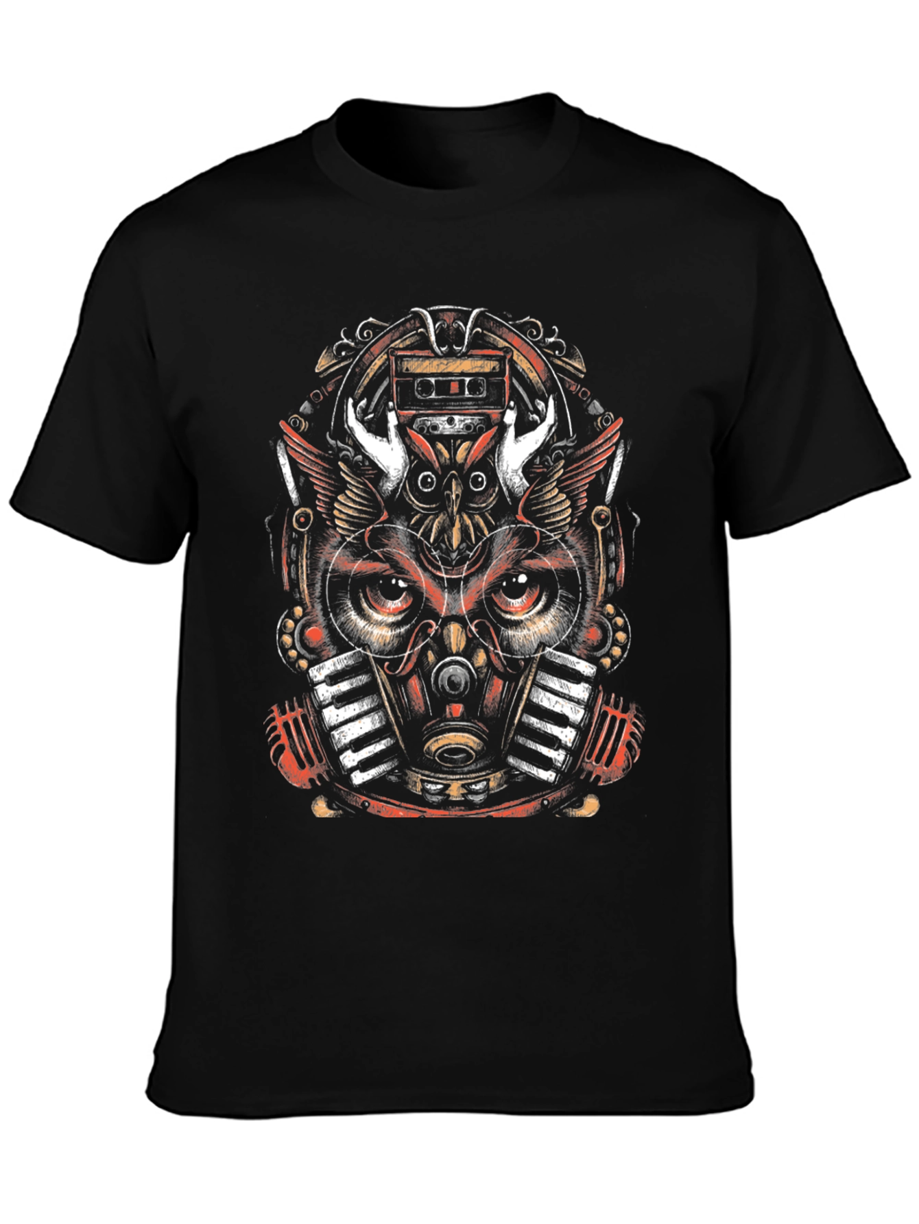 Steampunk Owl Music Lover Graphic Tee