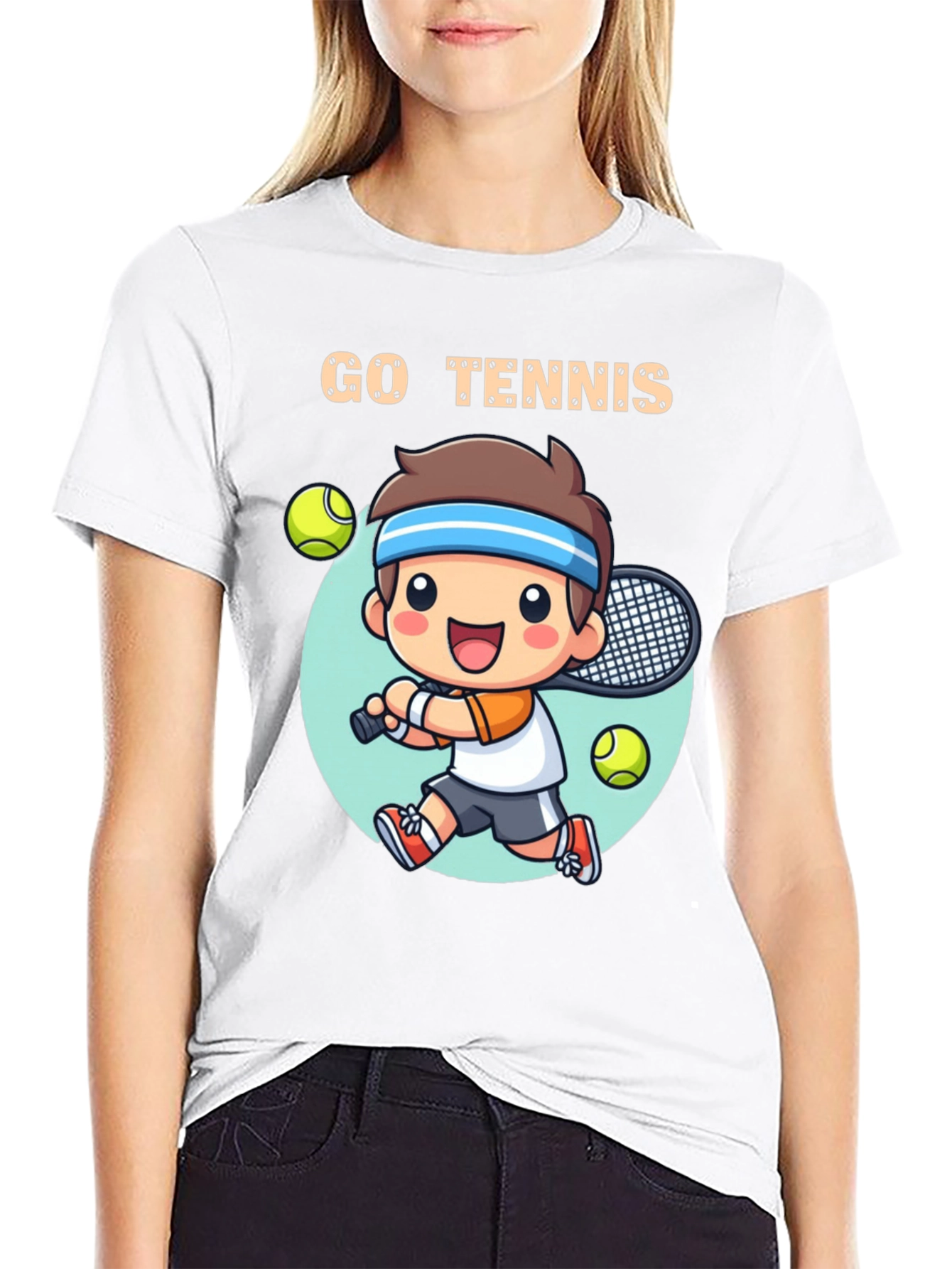 Go Tennis Cartoon T-Shirt - Sporty Graphic Tee