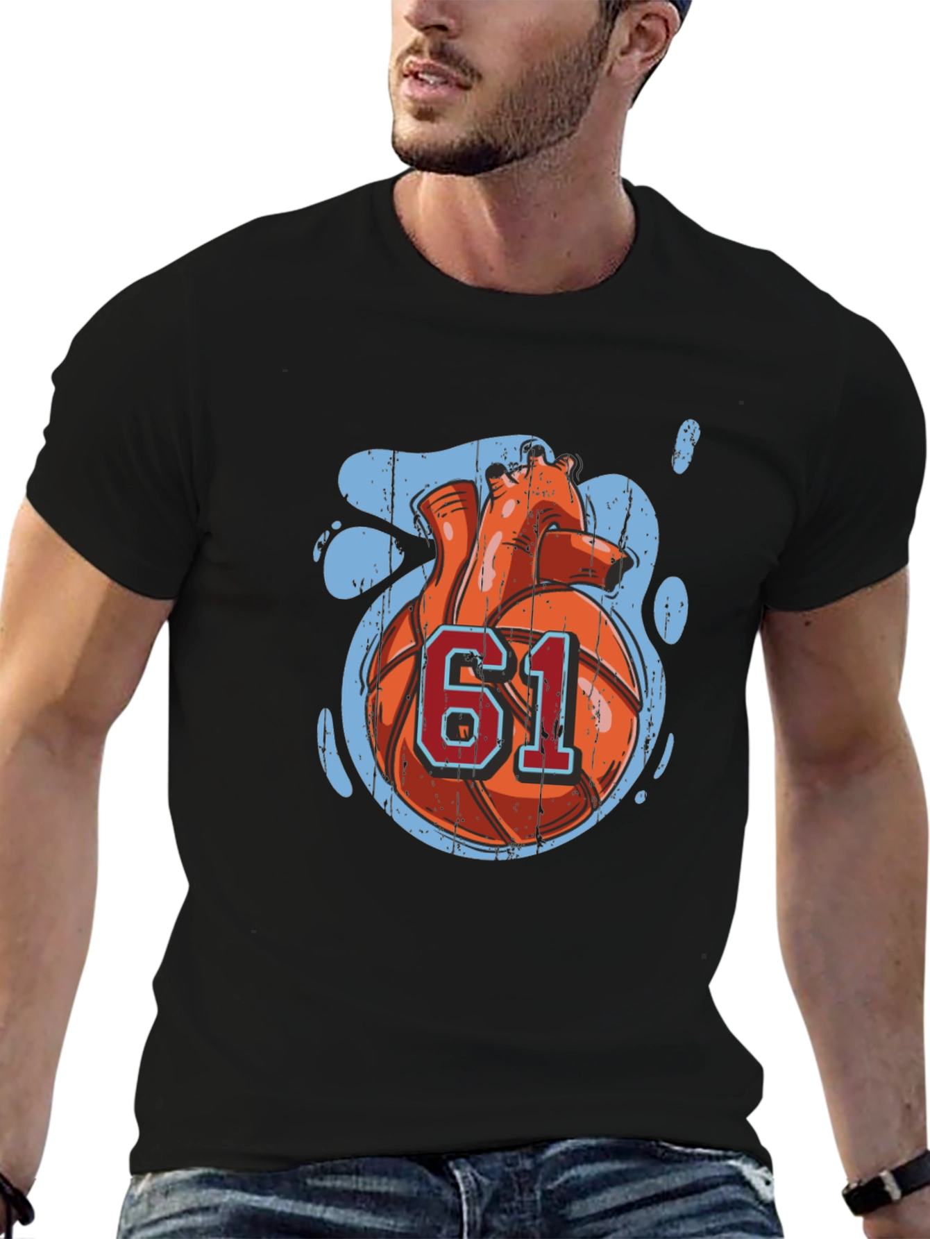 Basketball Heart Number 61 Graphic Tee