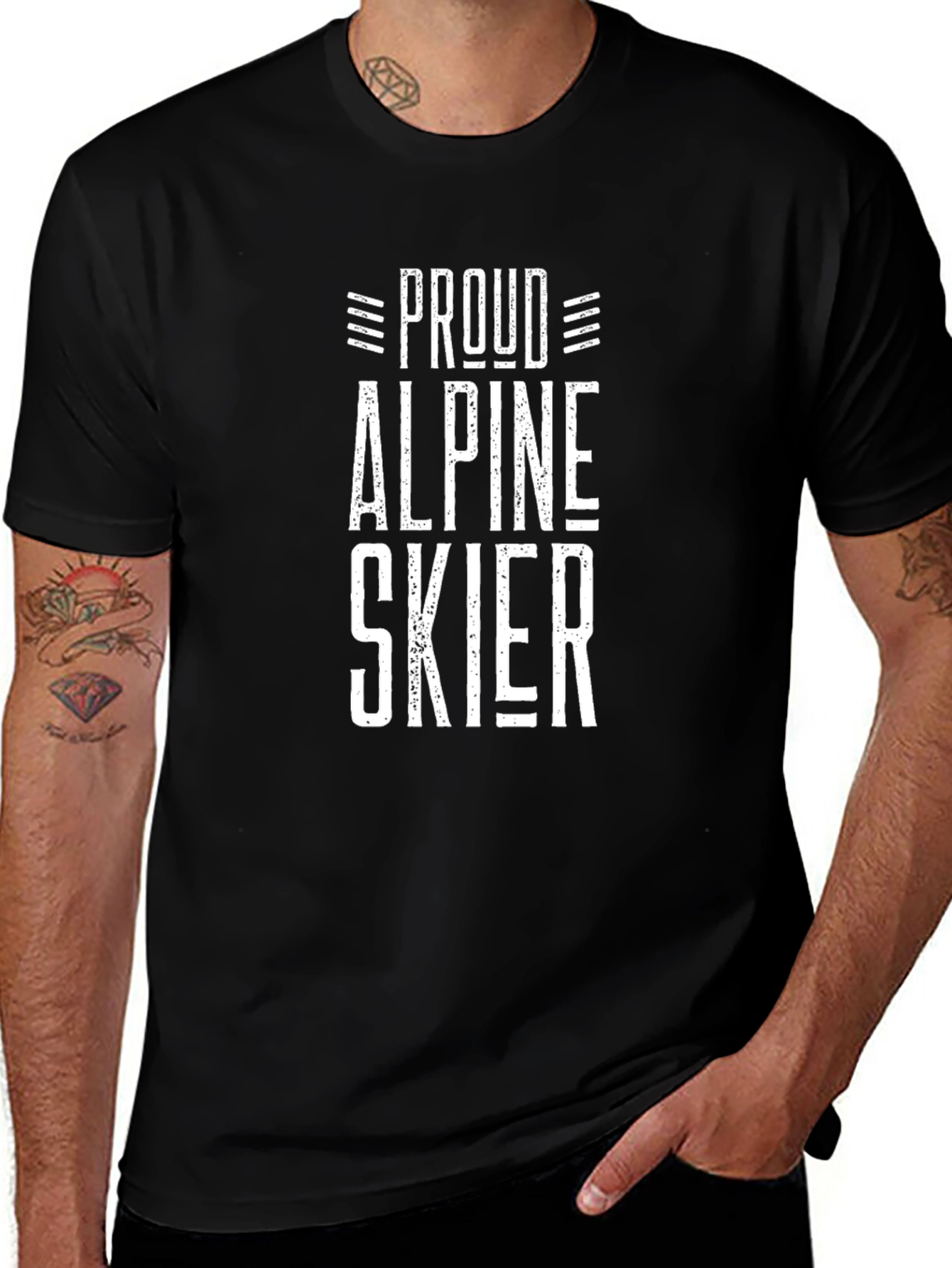 Proud Alpine Skier Graphic Tee - Black Cotton T-Shirt