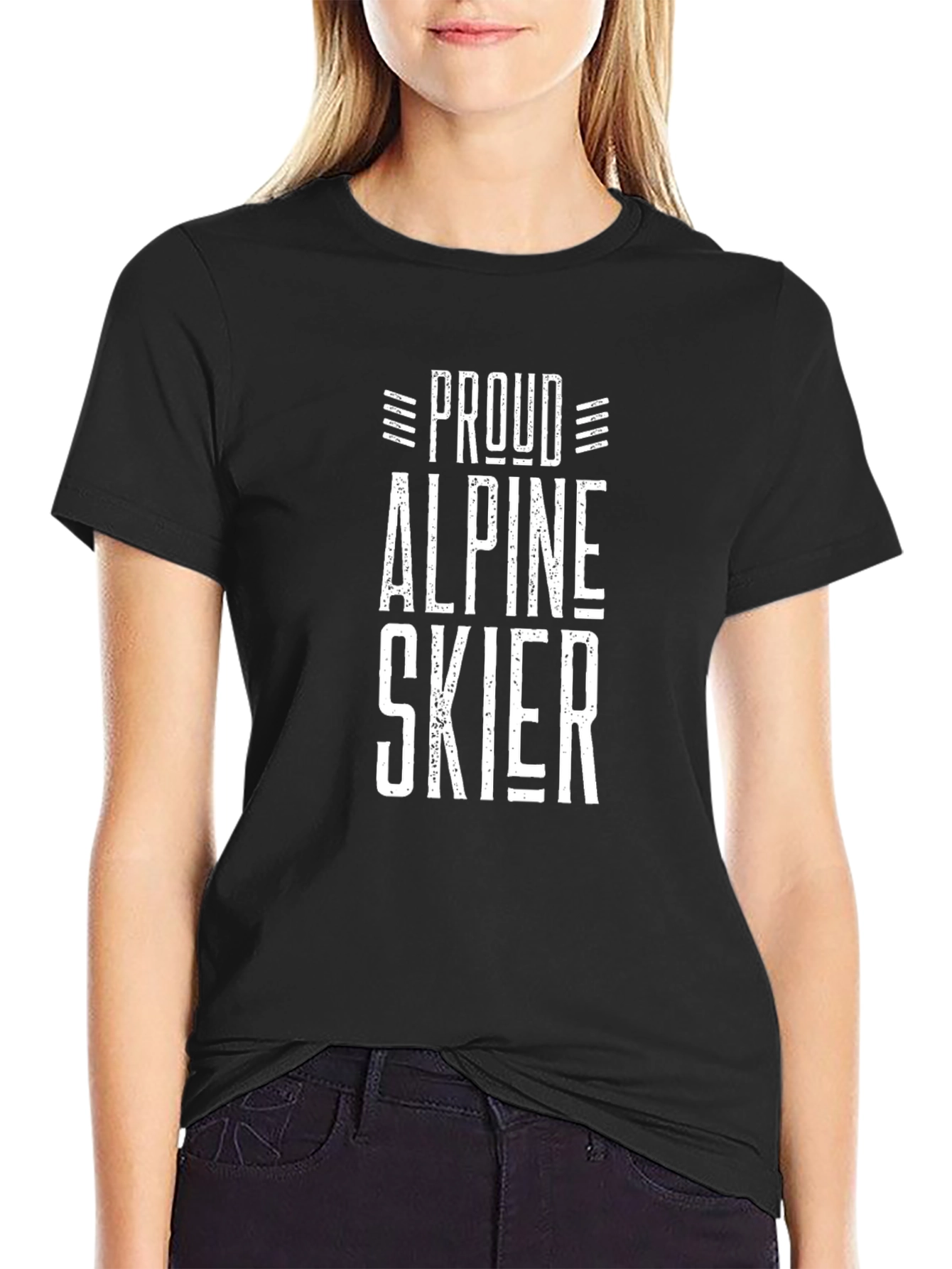 Proud Alpine Skier Graphic Tee - Black Cotton T-Shirt