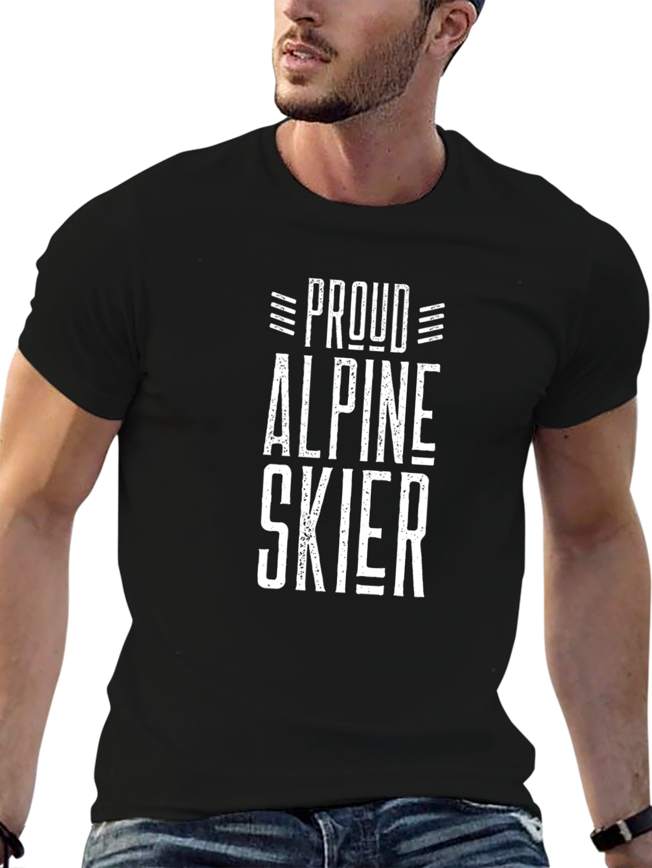 Proud Alpine Skier Graphic Tee - Black Cotton T-Shirt