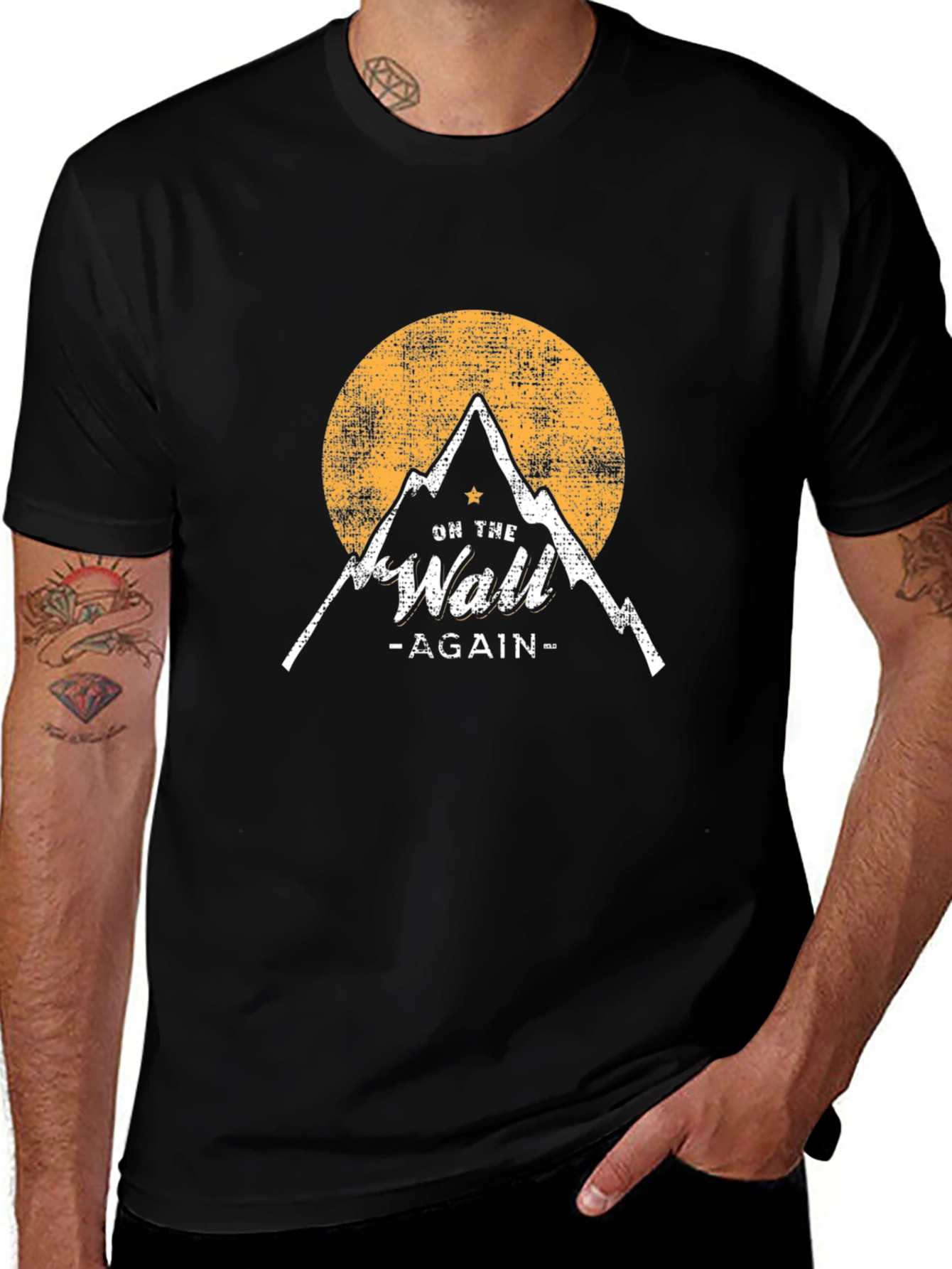 On The Wall Again Black T-Shirt - Mountain Design