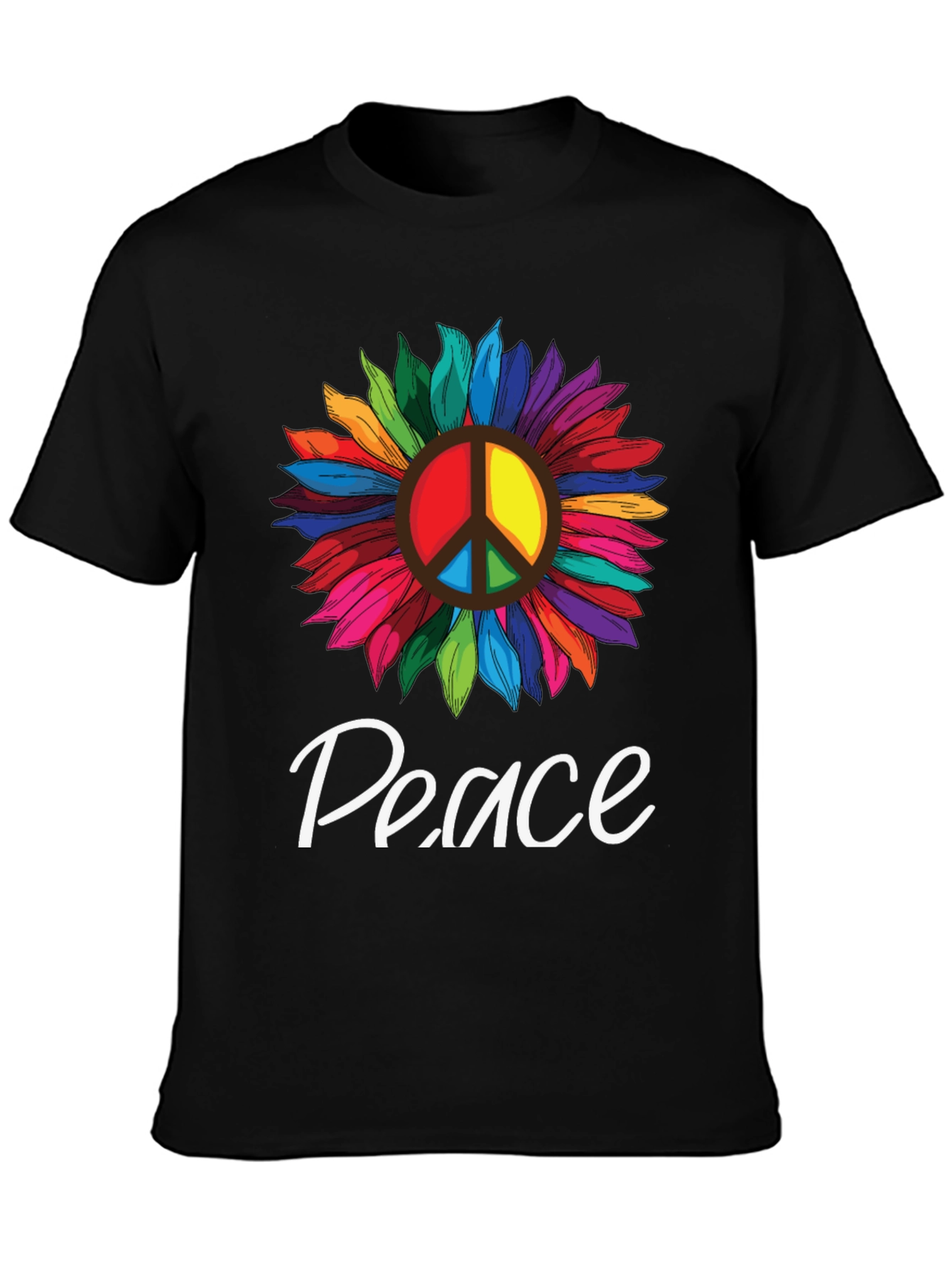 Peace Sunflower Graphic T-Shirt -  Unisex Black Tee
