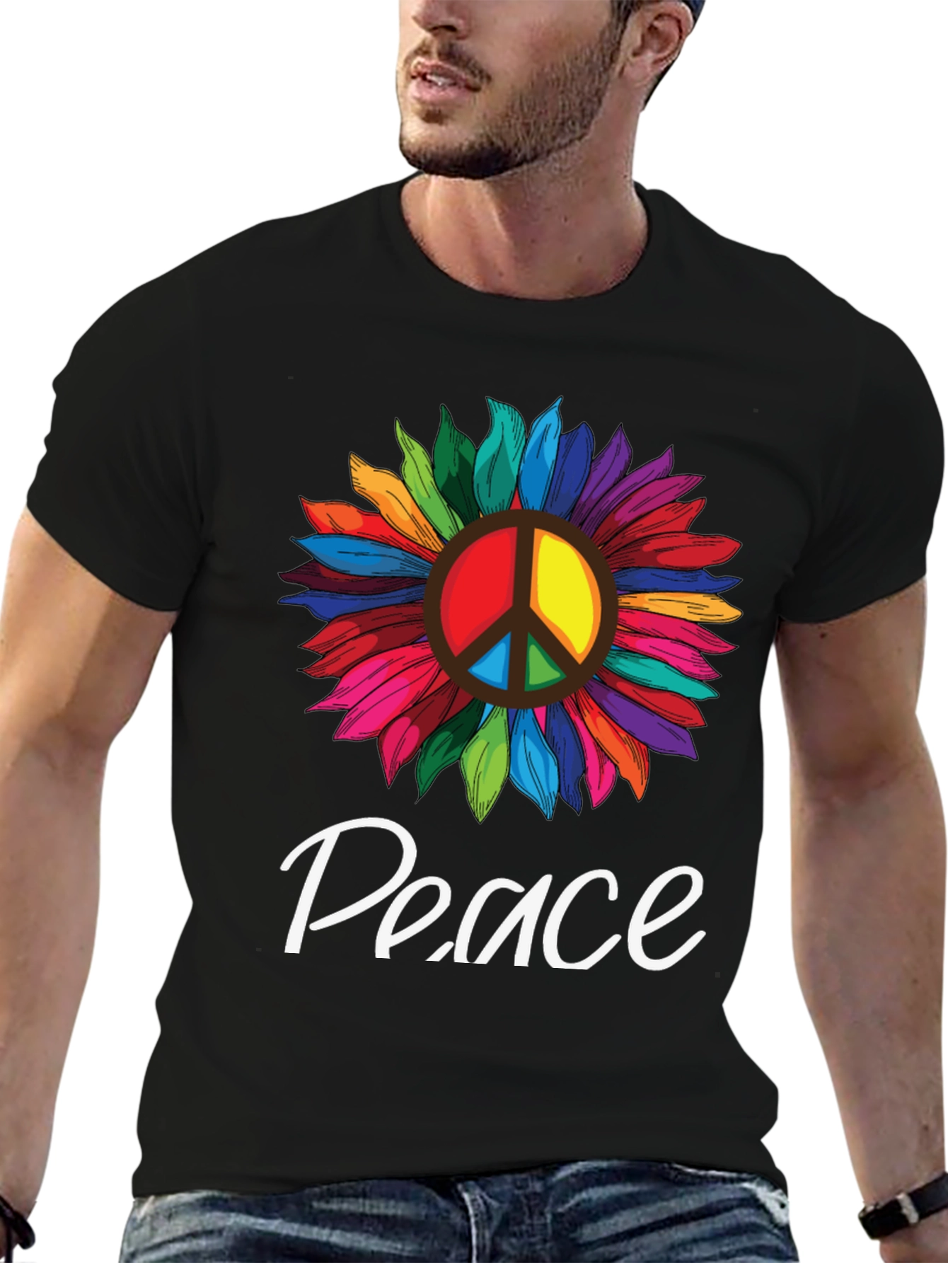 Peace Sunflower Graphic T-Shirt -  Unisex Black Tee
