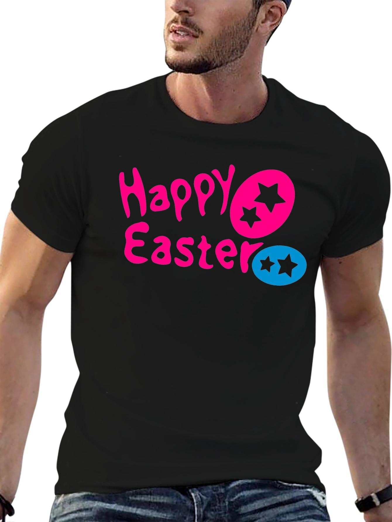 Happy Easter Star Egg Graphic Tee - Black T-Shirt