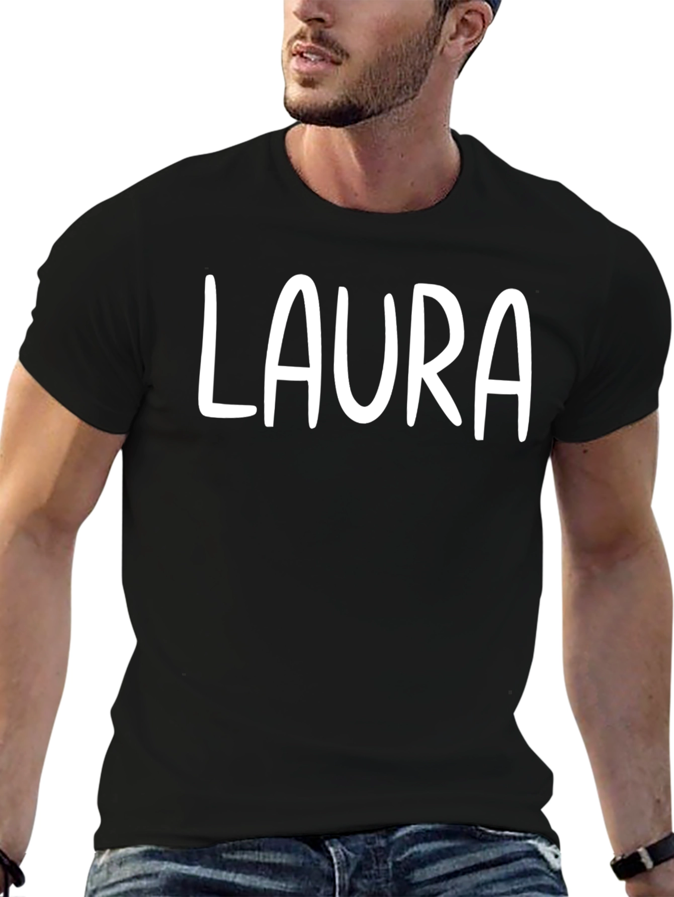 Personalized Laura Black Cotton T-Shirt