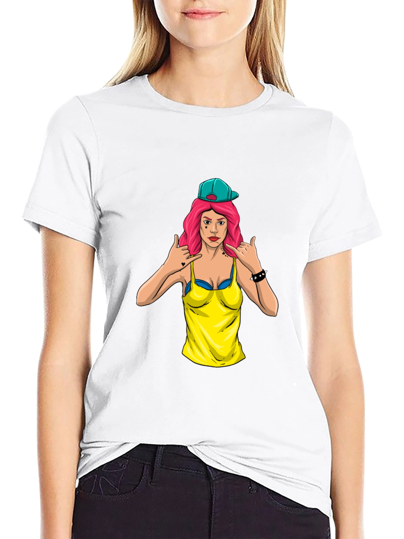 Graphic Tee - Edgy Cartoon Woman Design