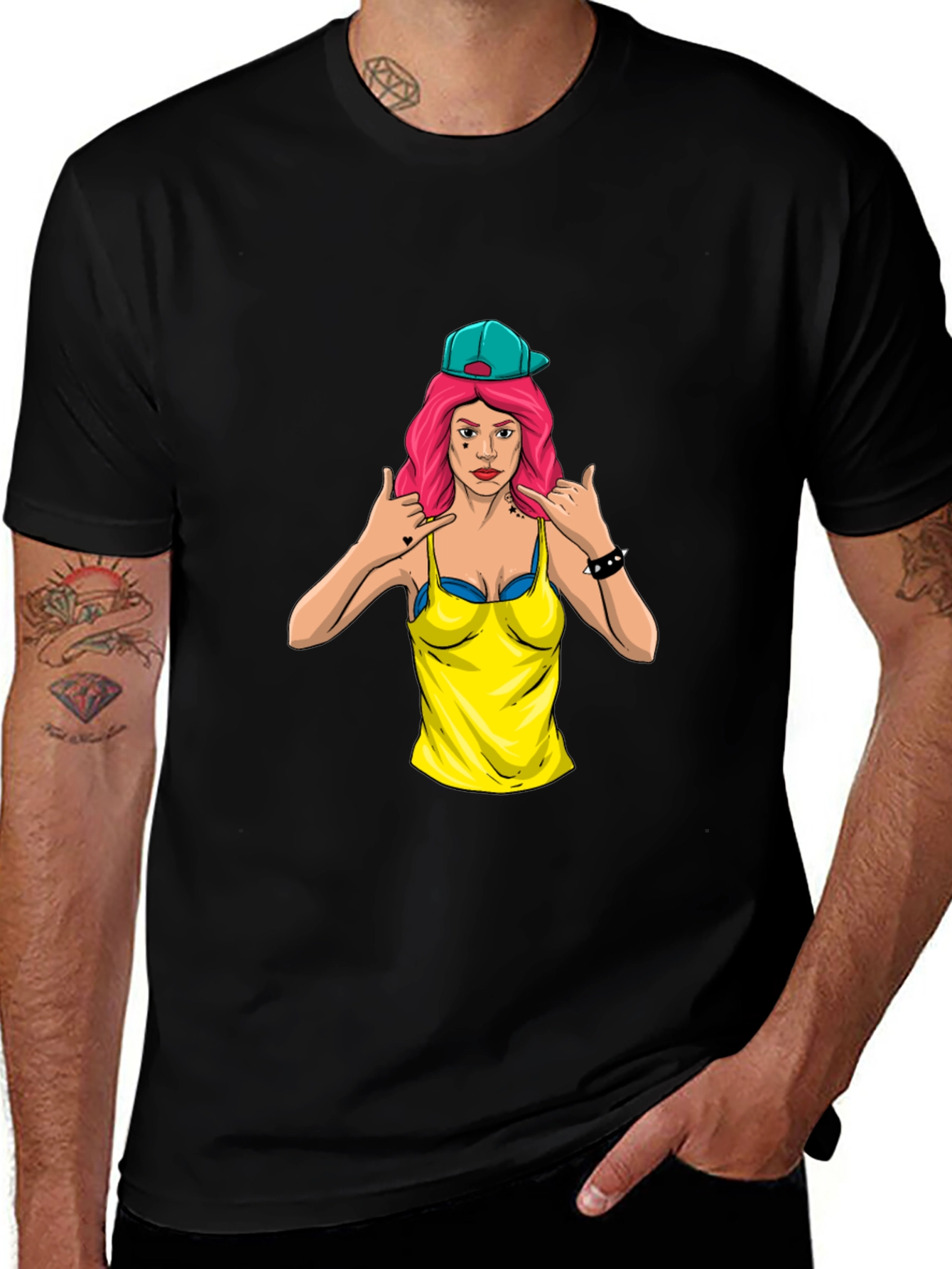 Graphic Tee - Edgy Cartoon Woman Design