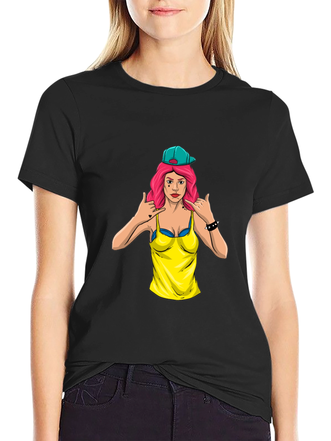 Graphic Tee - Edgy Cartoon Woman Design
