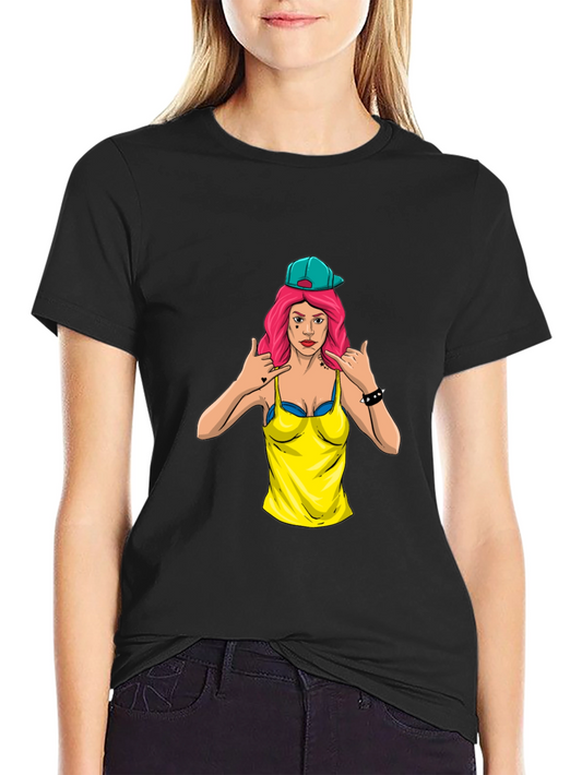 Graphic Tee - Edgy Cartoon Woman Design