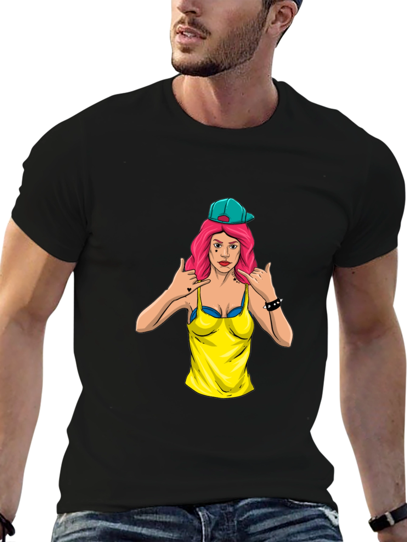 Graphic Tee - Edgy Cartoon Woman Design