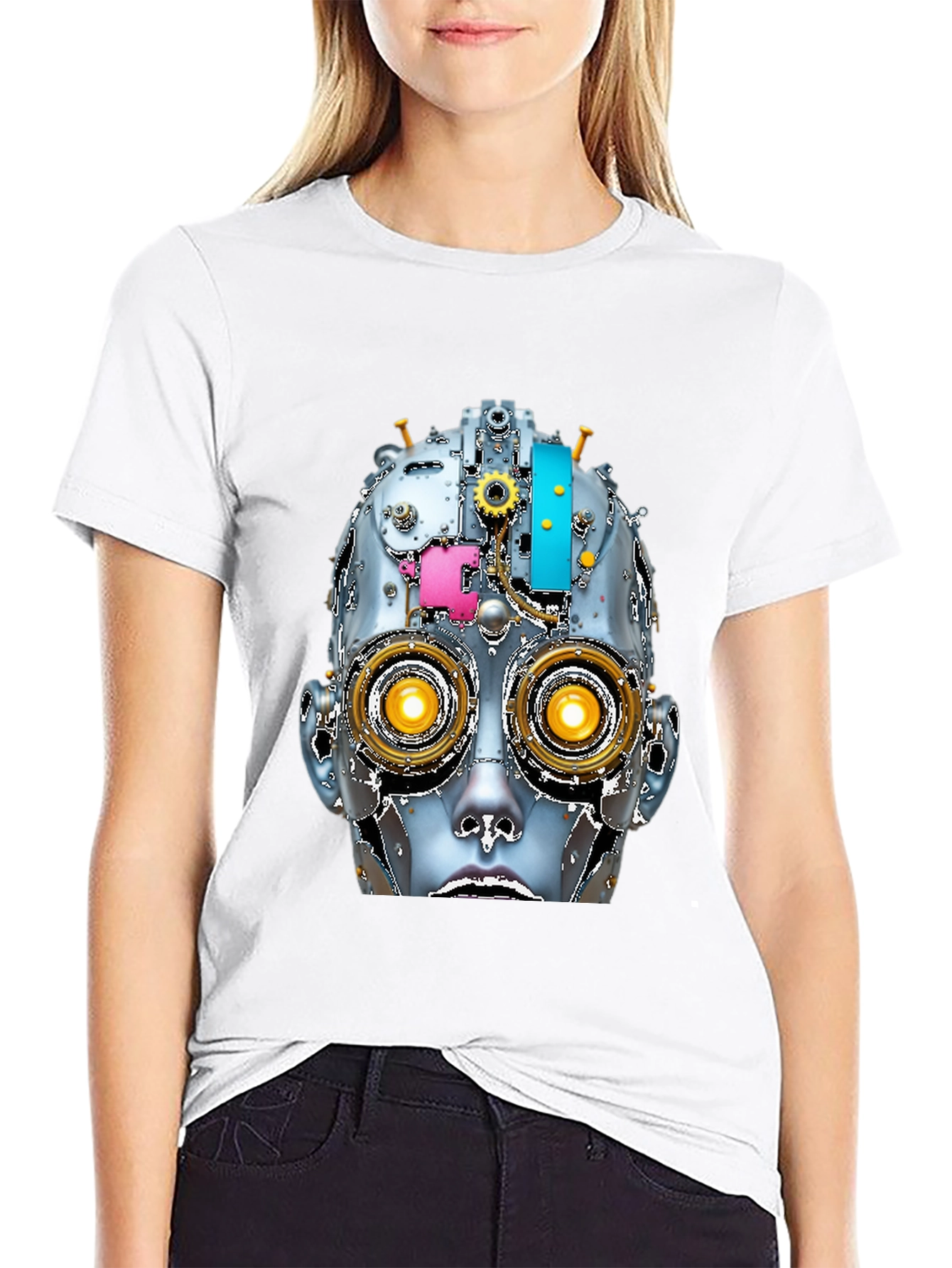 Steampunk Robot Head Graphic Tee - Unique Design