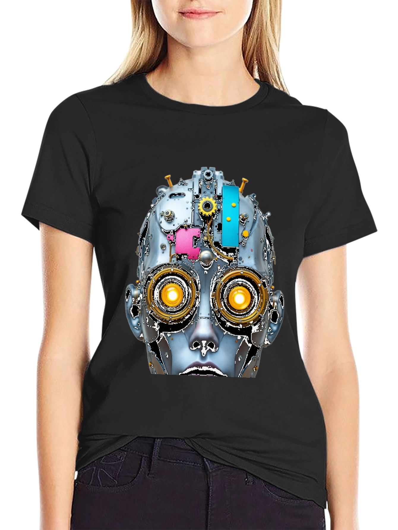 Steampunk Robot Head Graphic Tee - Unique Design