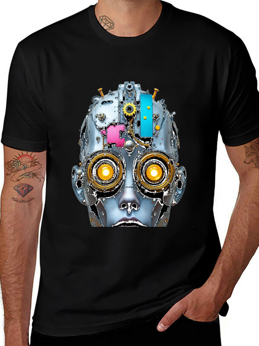 Steampunk Robot Head Graphic Tee - Unique Design