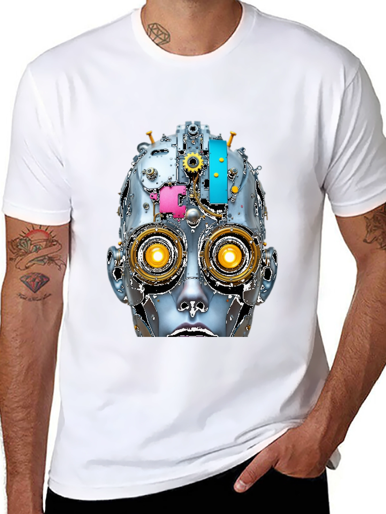Steampunk Robot Head Graphic Tee - Unique Design