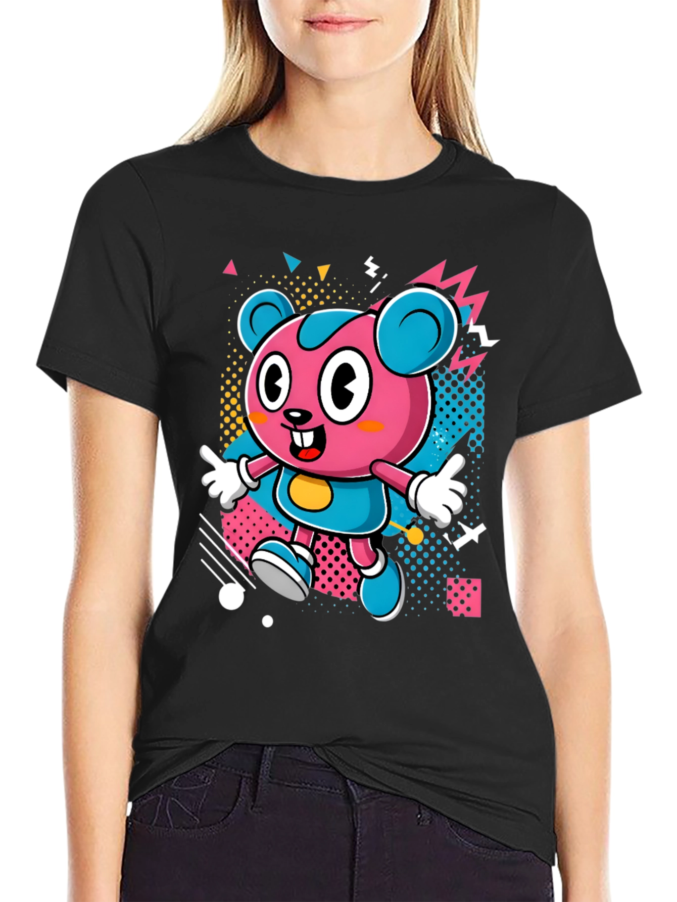 Cartoon Character Graphic Print Black T-Shirt