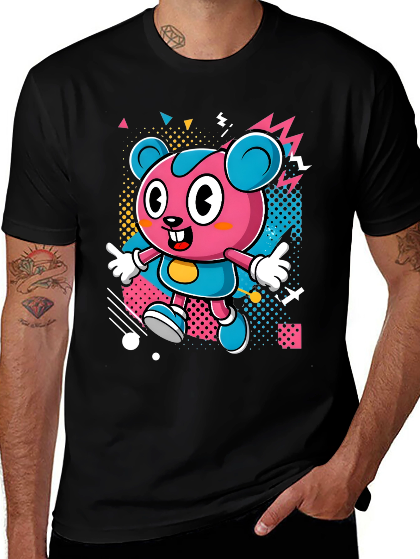 Cartoon Character Graphic Print Black T-Shirt