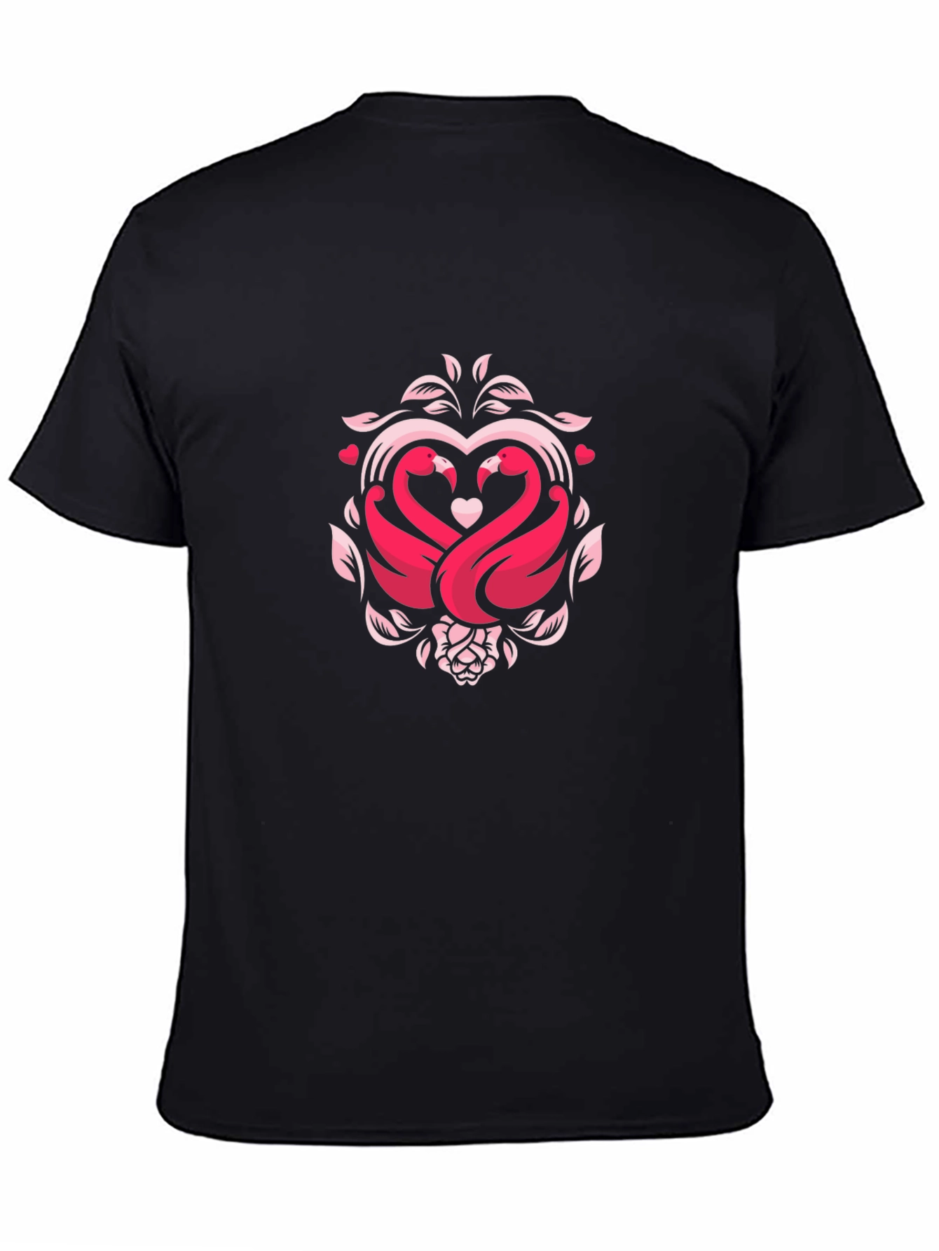 Romantic Swan Heart Graphic Black T-Shirt
