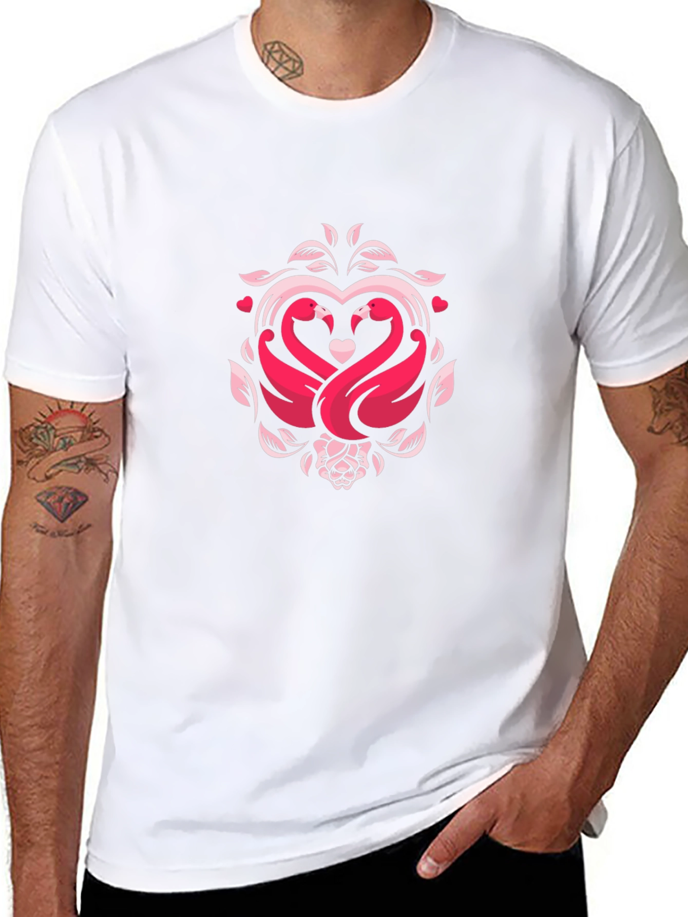 Romantic Swan Heart Graphic Black T-Shirt