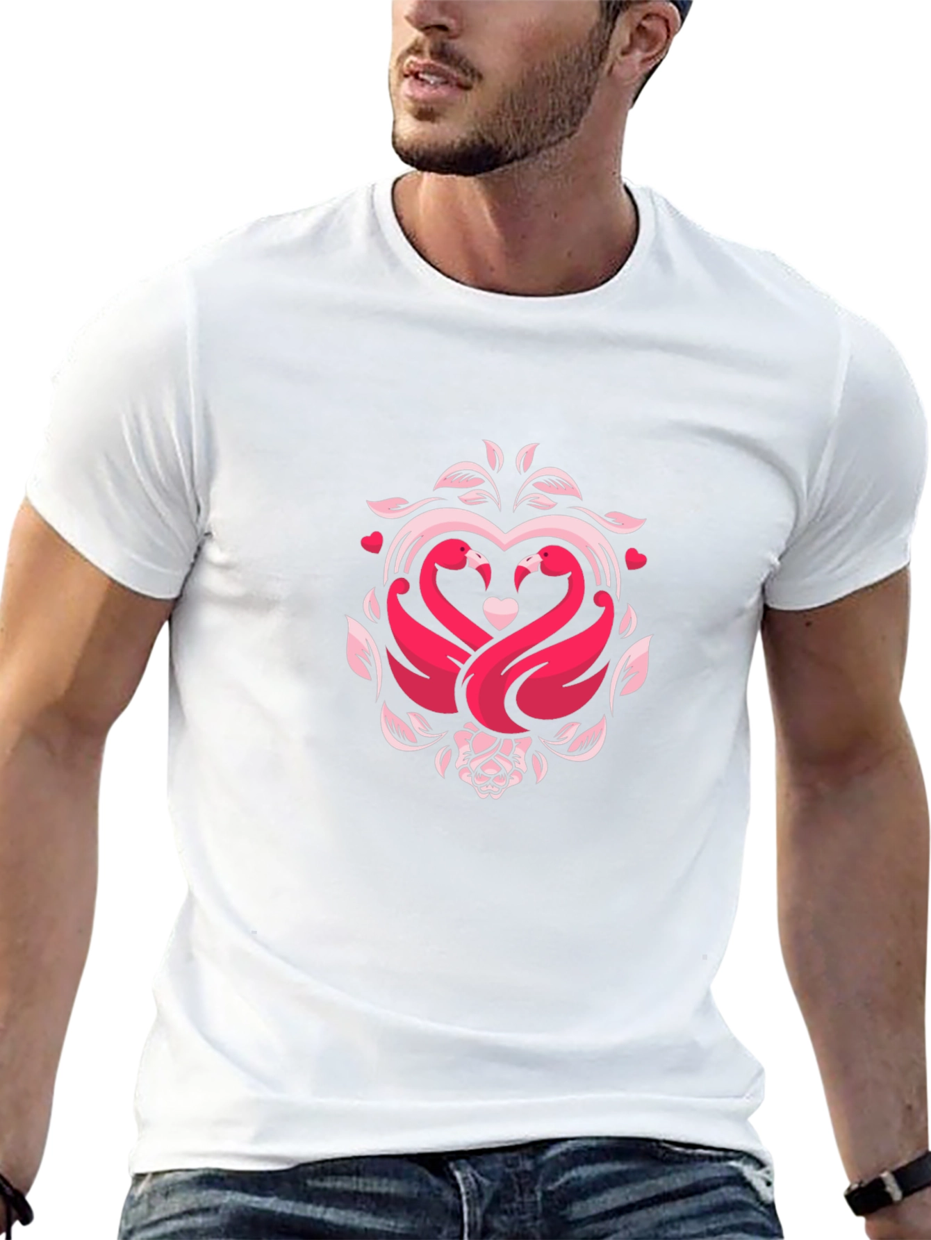 Romantic Swan Heart Graphic Black T-Shirt