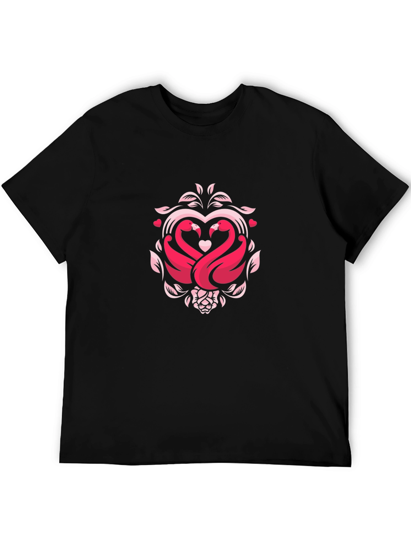 Romantic Swan Heart Graphic Black T-Shirt