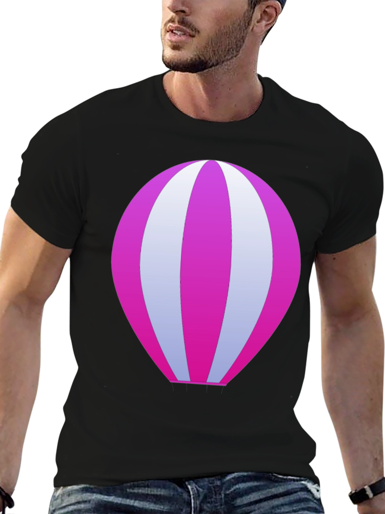 Cool Hot Air Balloon Graphic Black T-Shirt