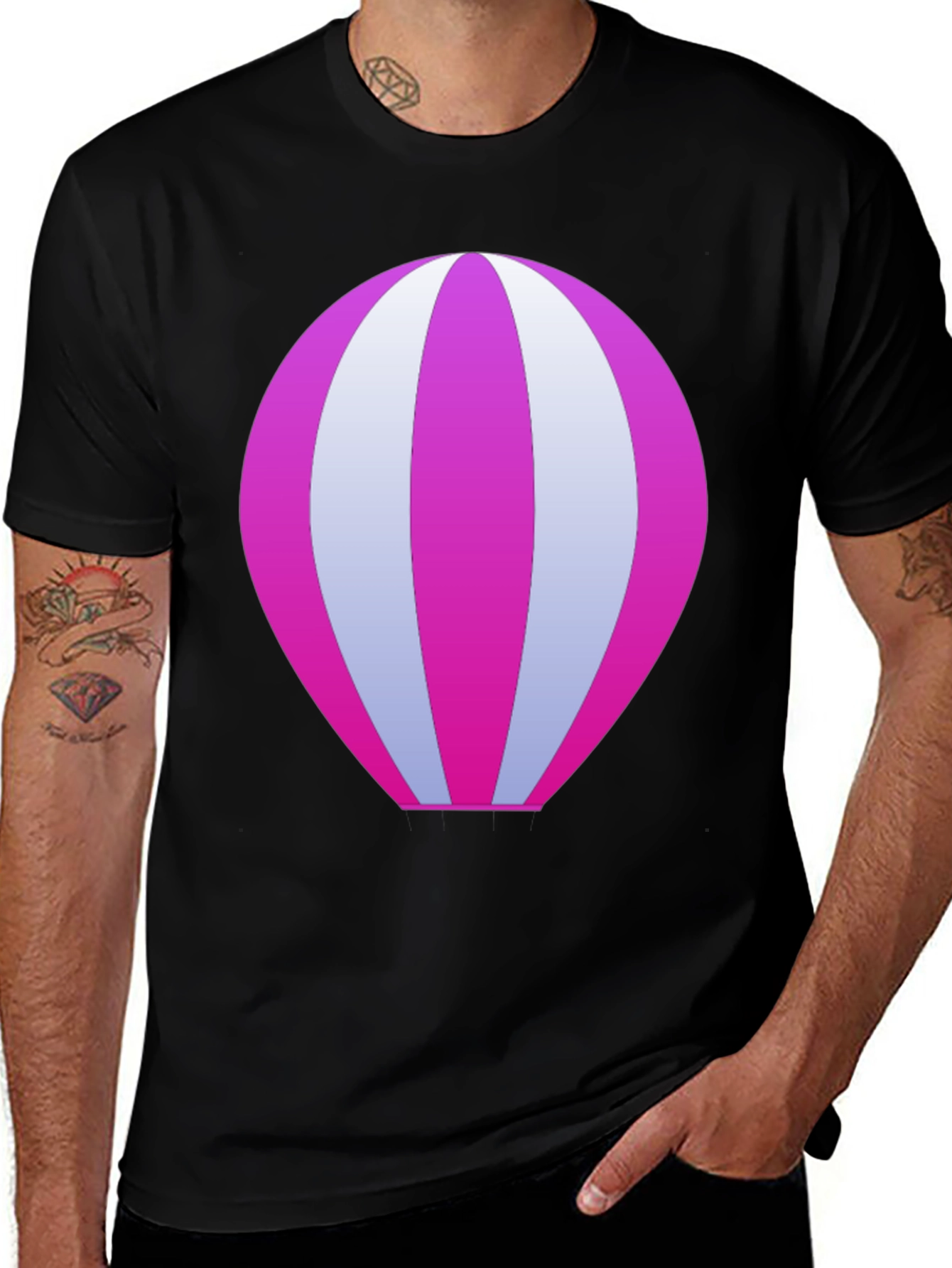 Cool Hot Air Balloon Graphic Black T-Shirt