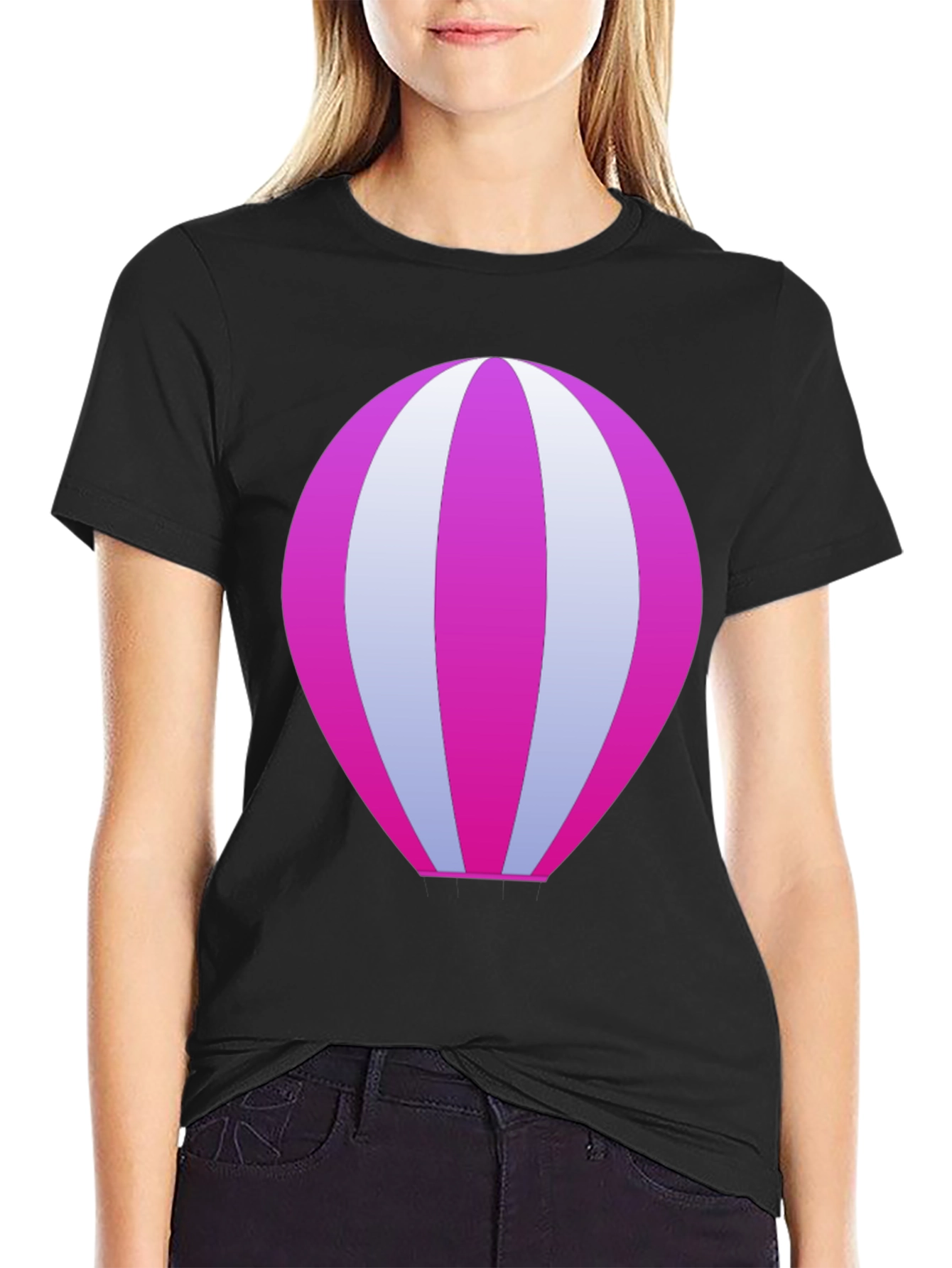 Cool Hot Air Balloon Graphic Black T-Shirt