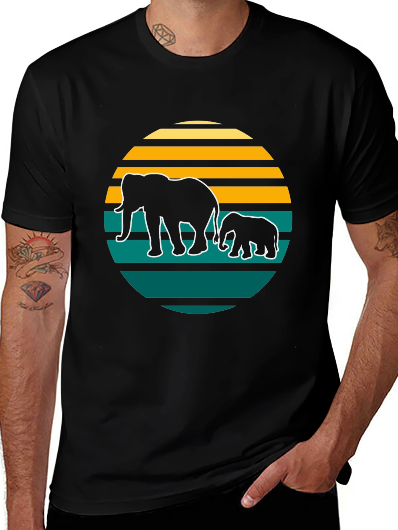 Elephant Sunset Graphic Tee