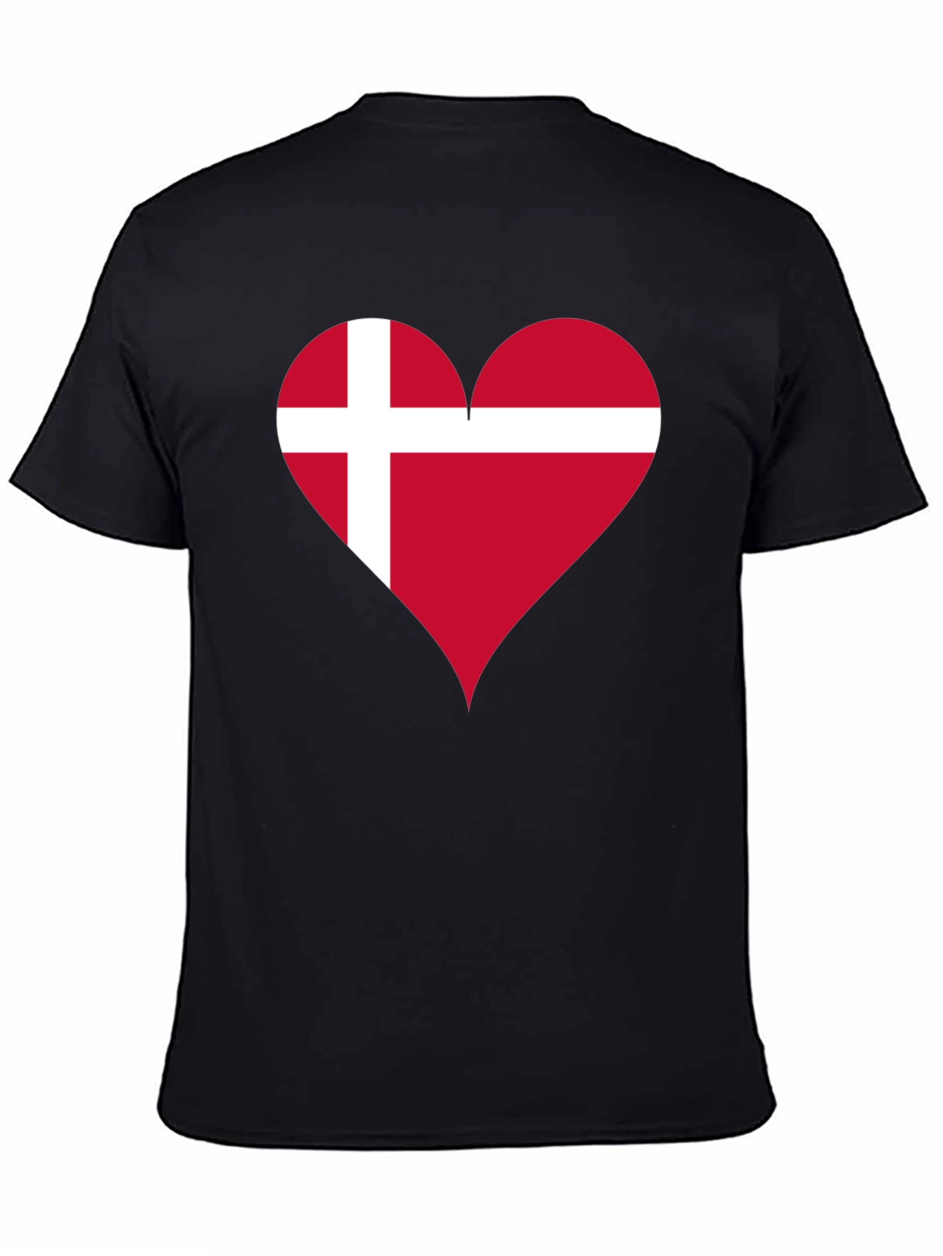 Denmark Flag Heart T-Shirt - Black Crew Neck Tee