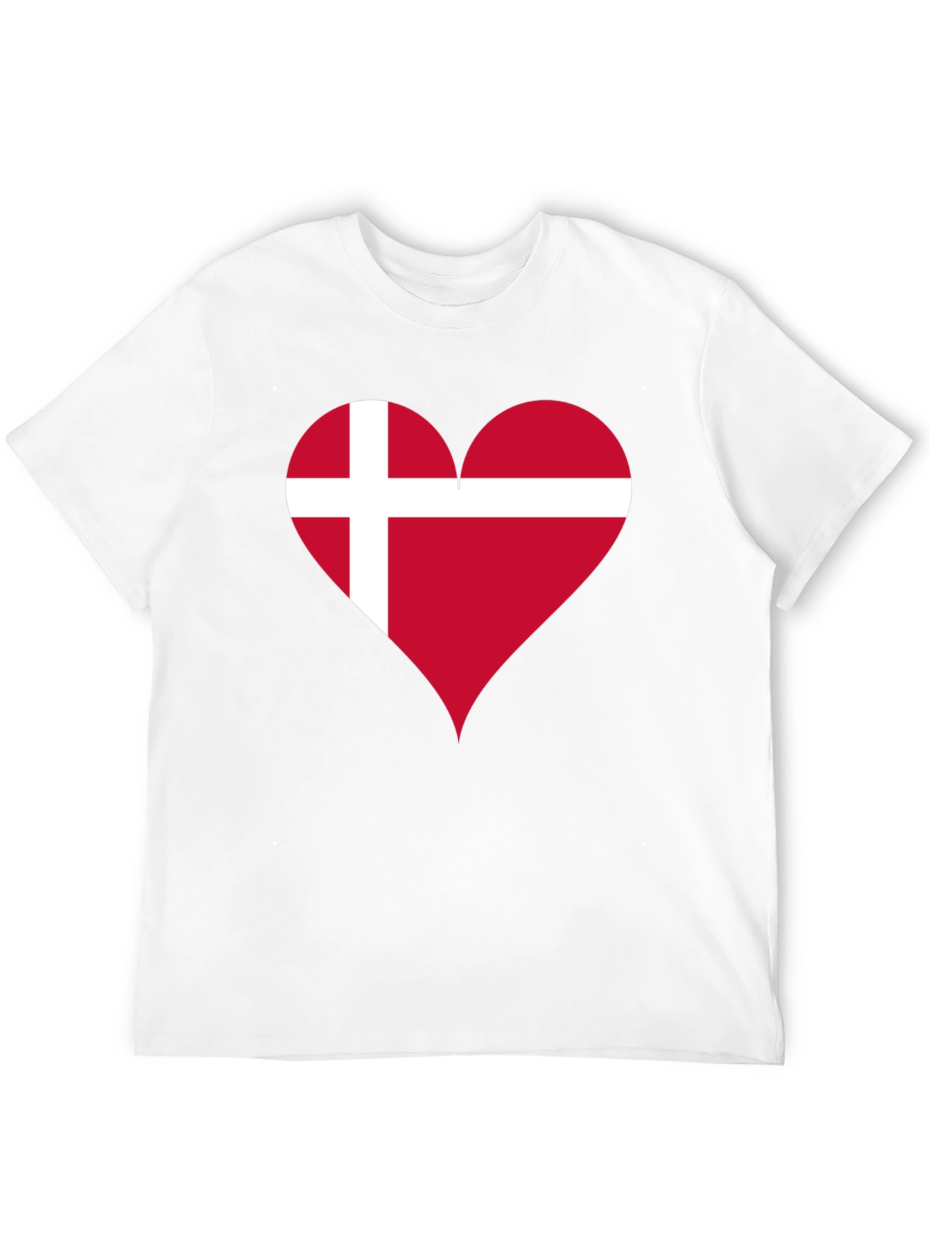 Denmark Flag Heart T-Shirt - Black Crew Neck Tee