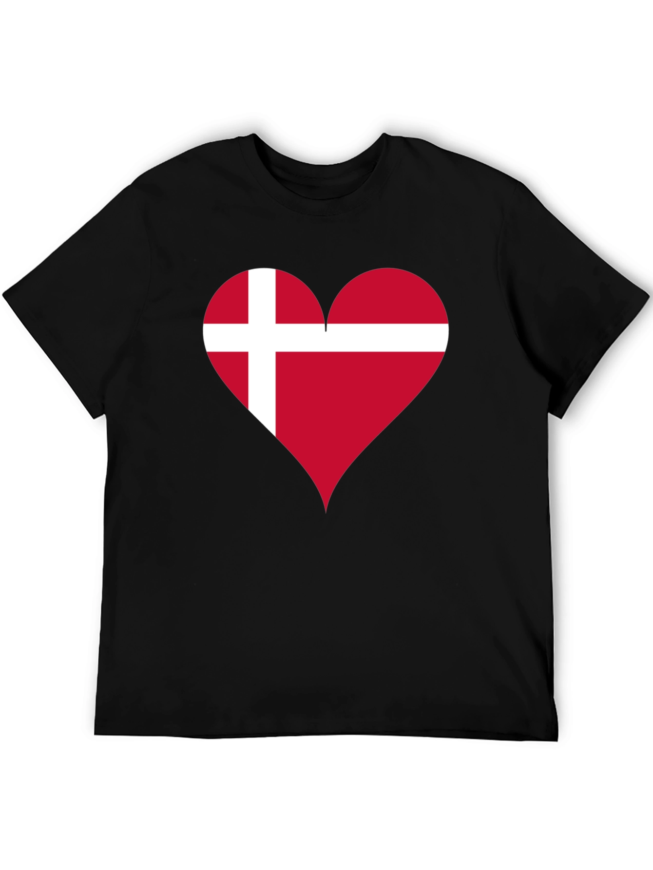 Denmark Flag Heart T-Shirt - Black Crew Neck Tee