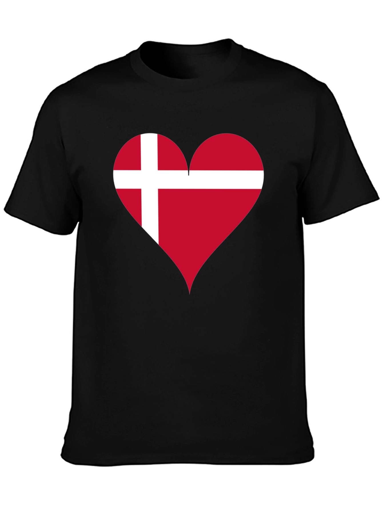 Denmark Flag Heart T-Shirt - Black Crew Neck Tee
