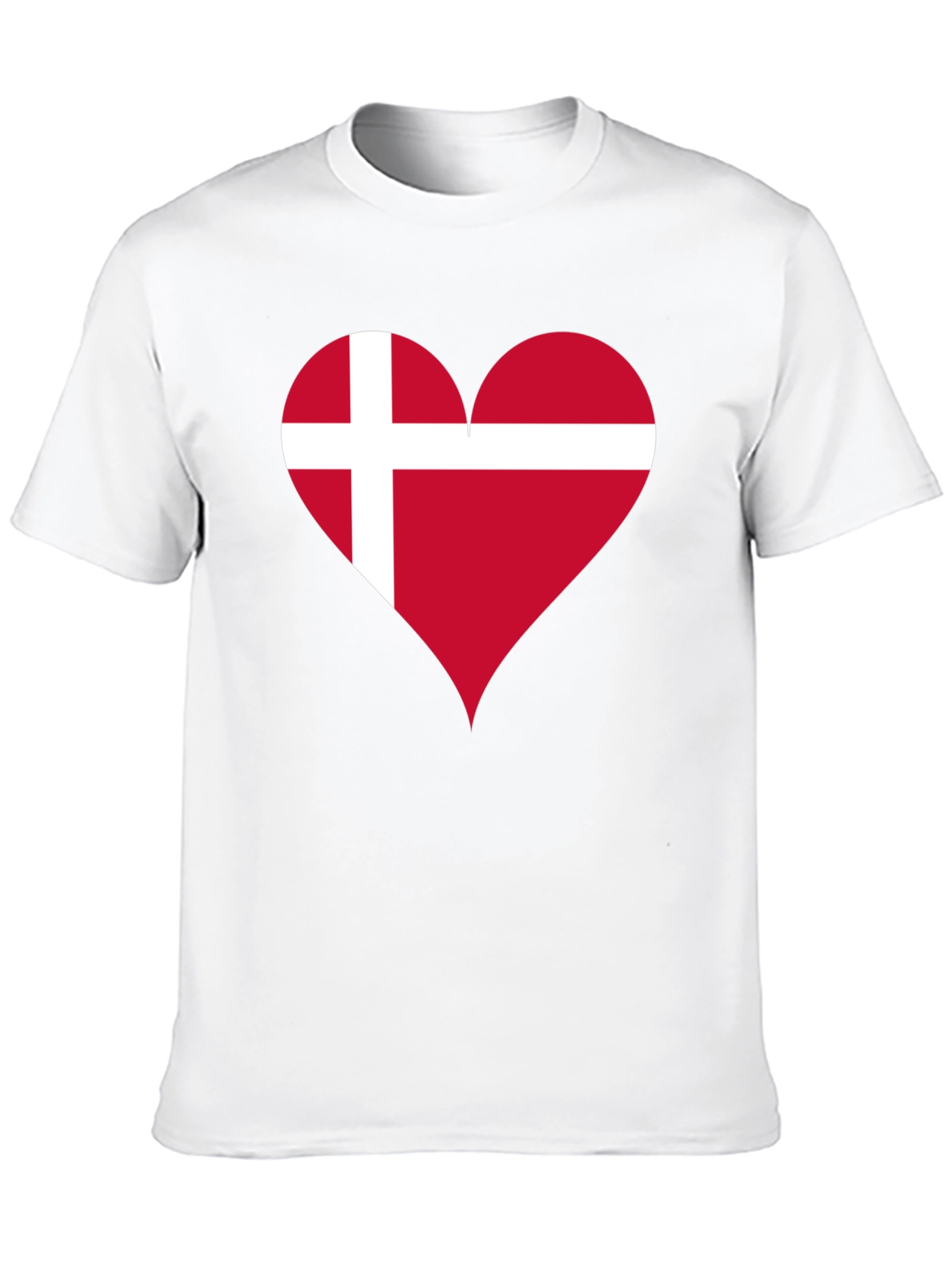 Denmark Flag Heart T-Shirt - Black Crew Neck Tee