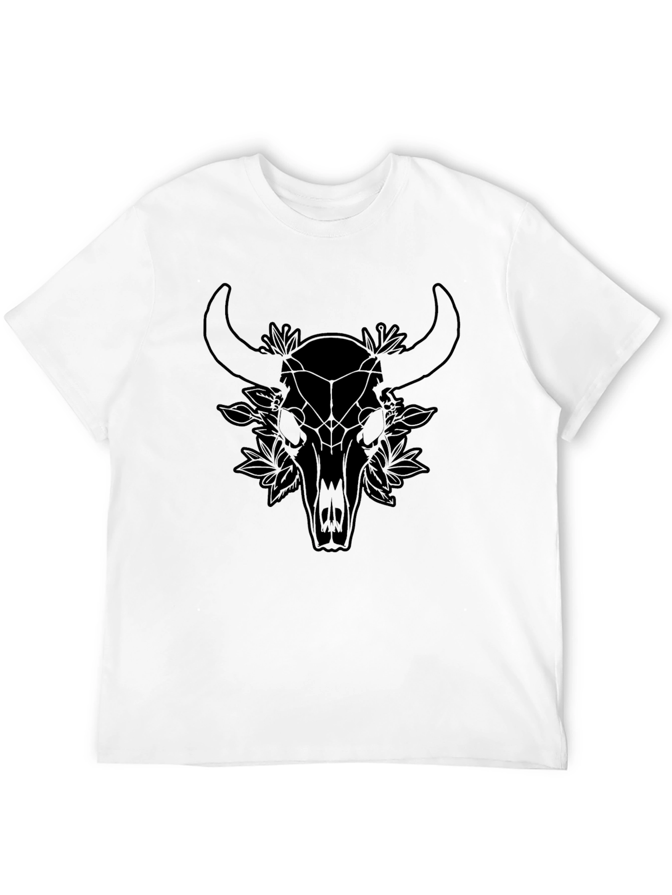 Geometric Bull Skull Graphic Tee - Black Unisex T-Shirt