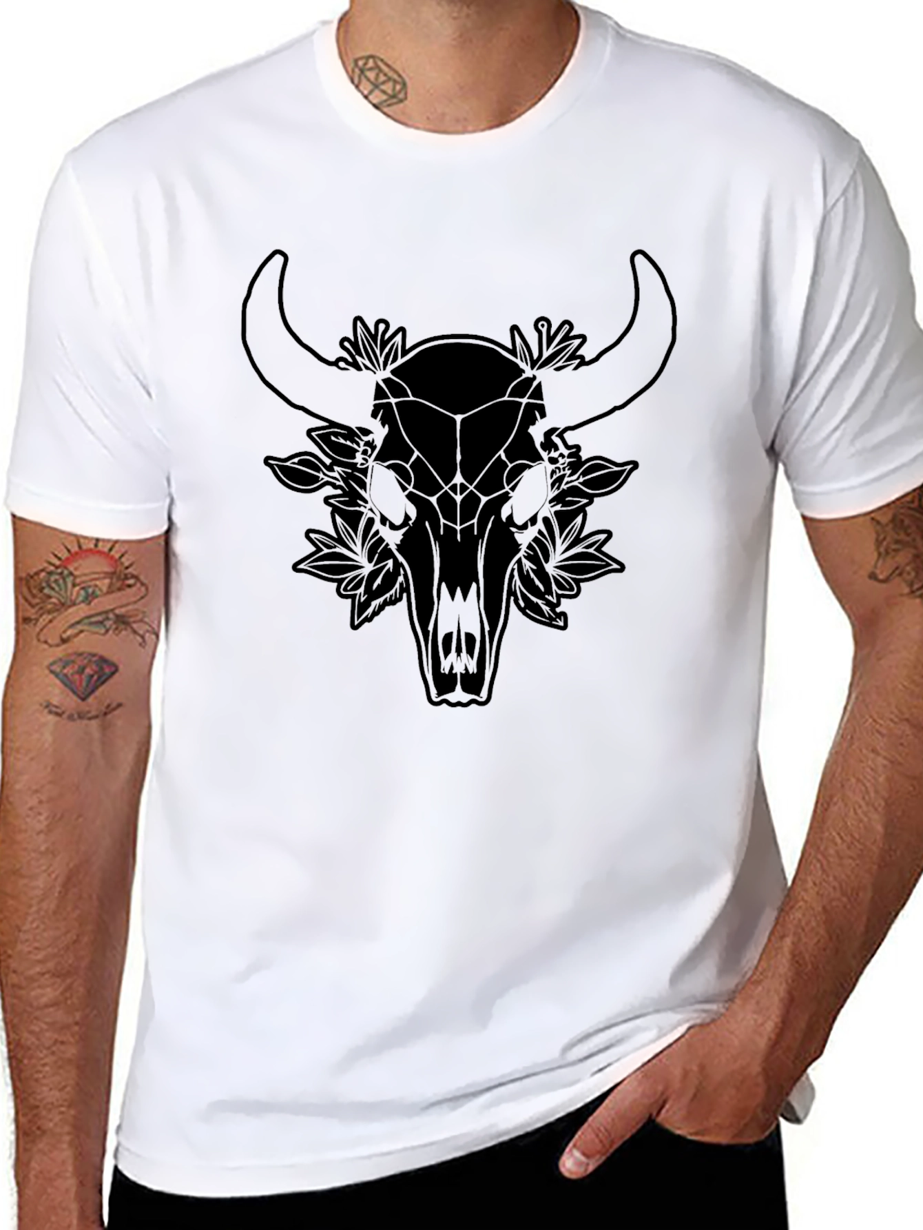 Geometric Bull Skull Graphic Tee - Black Unisex T-Shirt