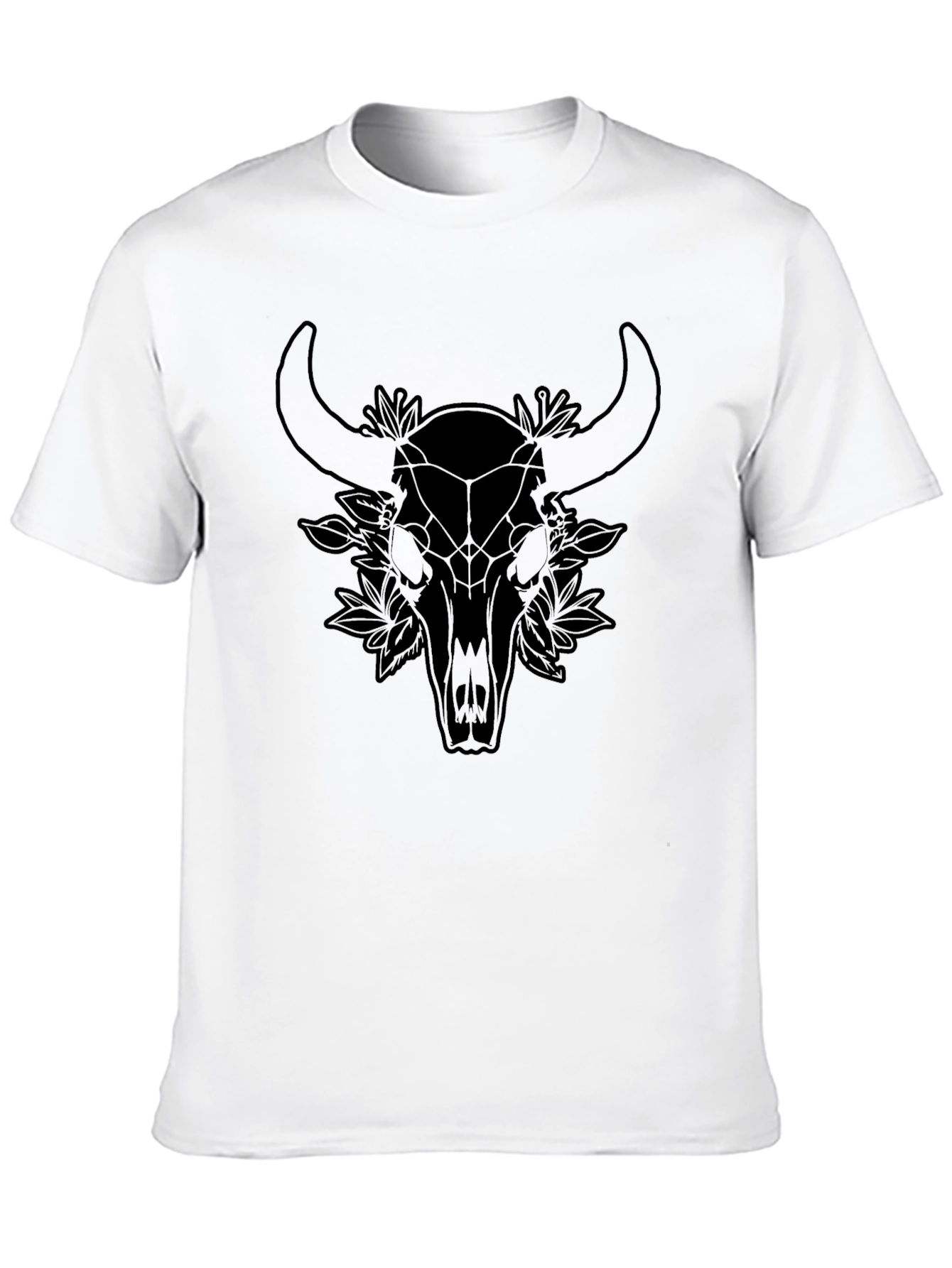 Geometric Bull Skull Graphic Tee - Black Unisex T-Shirt